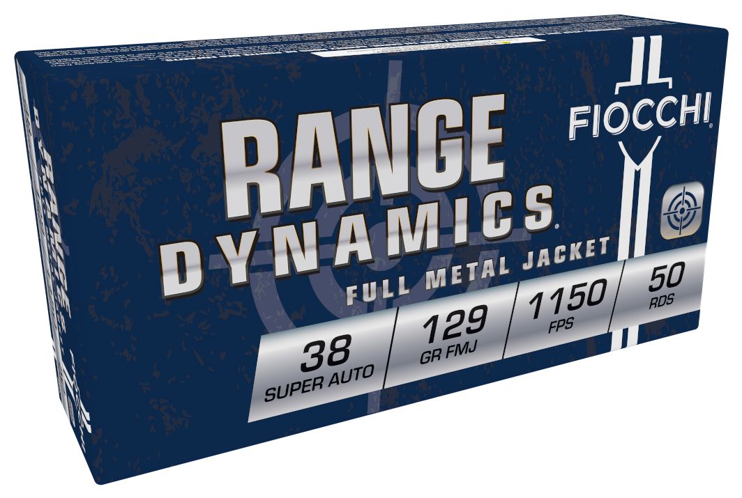 Fiocchi Shooting Dynamics Pistol Ammunition 38SA, 38 Super Auto, FMJ, 129 GR, 1180 fps, 50 Rd/bx