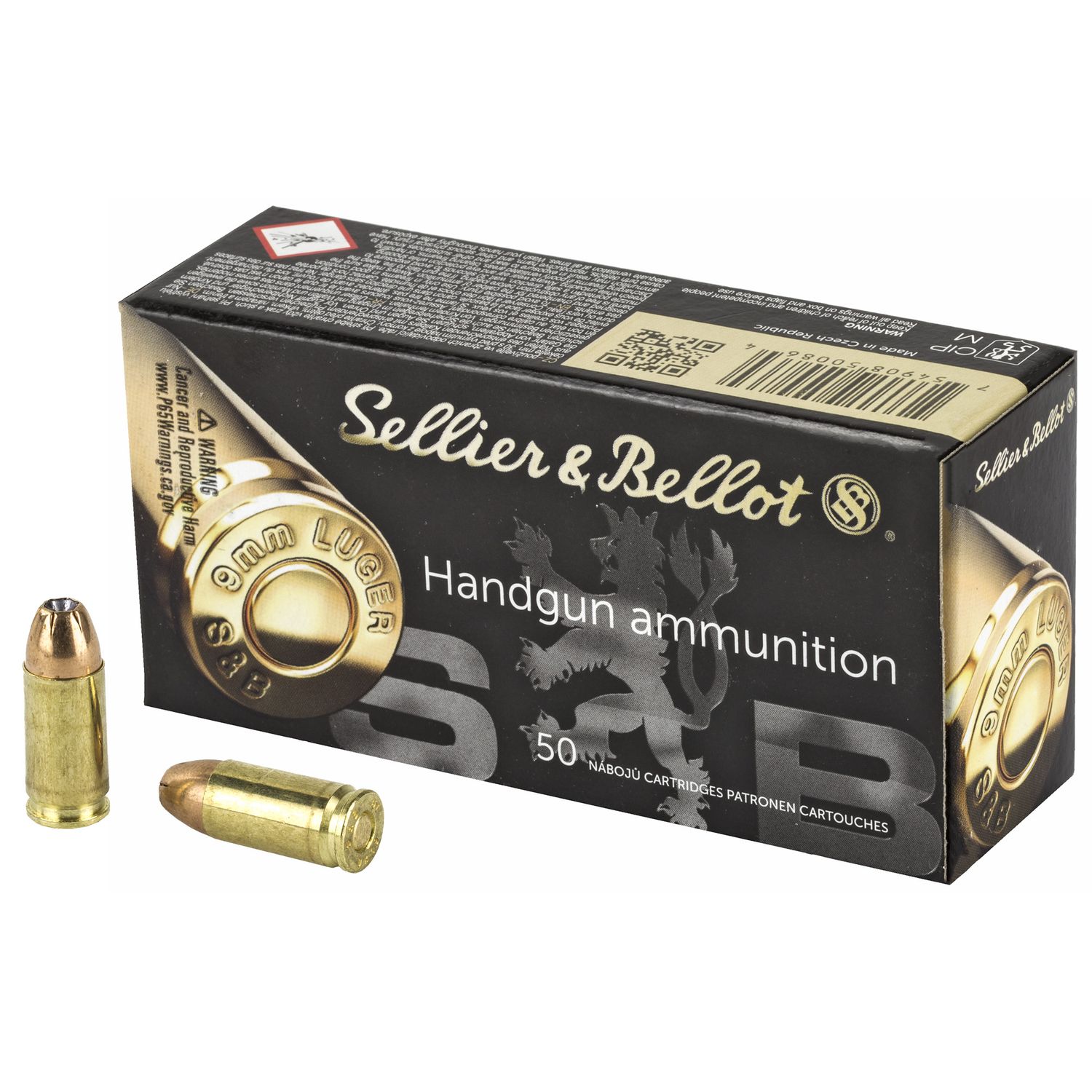 Sellier & Bellot Pistol Ammuntion SB9D, 9MM, Jacketed Hollow Point (JHP), 124 GR, 1201 fps, 50 Rd/bx