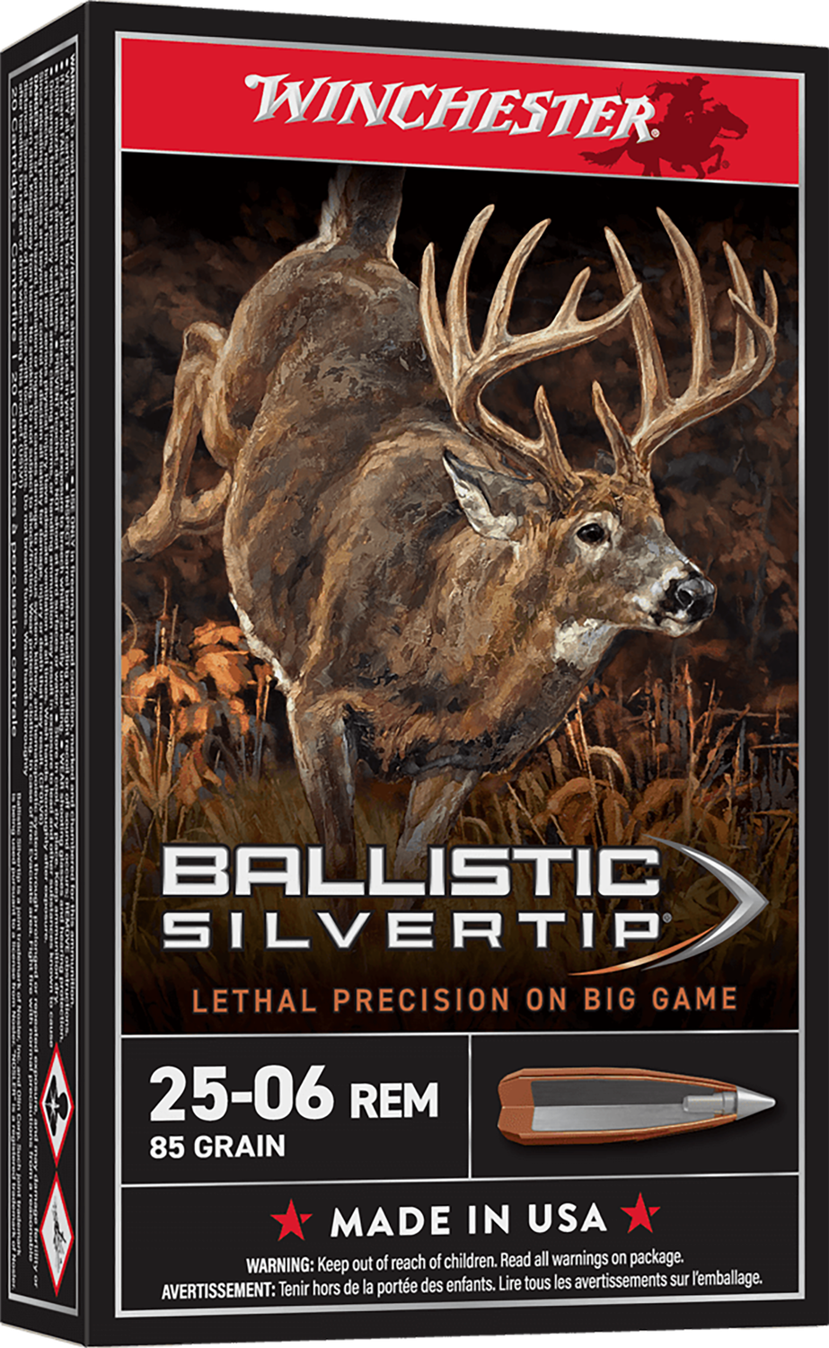 Winchester Supreme Rifle Ammunition SBST2506A, 25-06 Remington, Ballistic Silvertip, 85 GR, 3470 fps, 20 Rd/bx