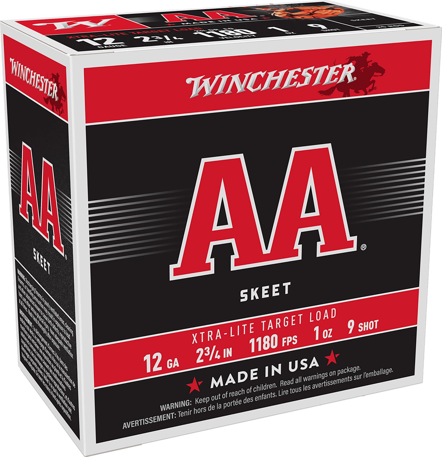 Winchester AA Target Extra Light AAL129, 12 Gauge, 2-3/4", 1 oz, 1180 fps, #9 Lead Shot, 25 Rds/Bx