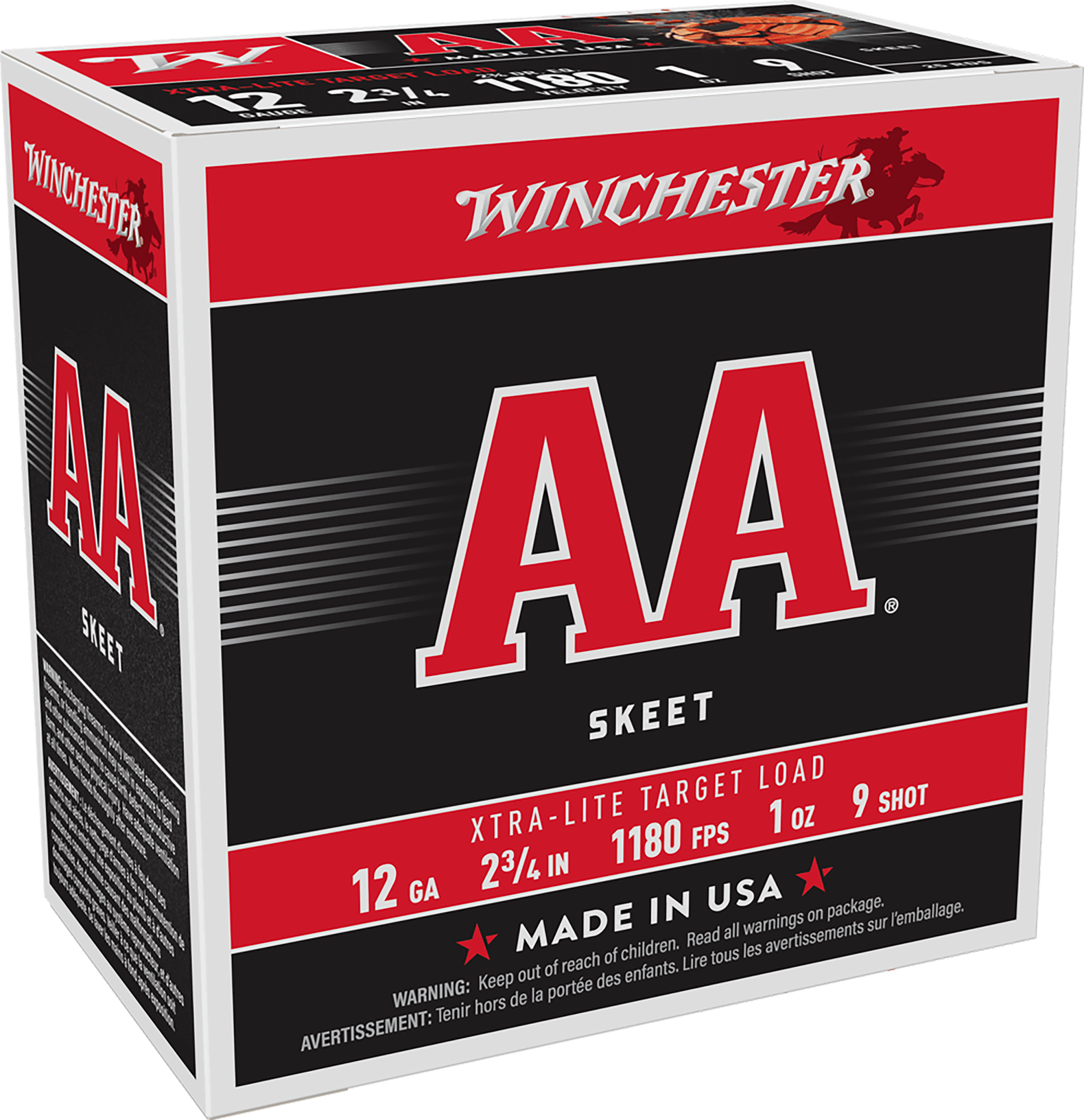Winchester AA Target Extra Light AAL129, 12 Gauge, 2-3/4", 1 oz, 1180 fps, #9 Lead Shot, 25 Rds/Bx