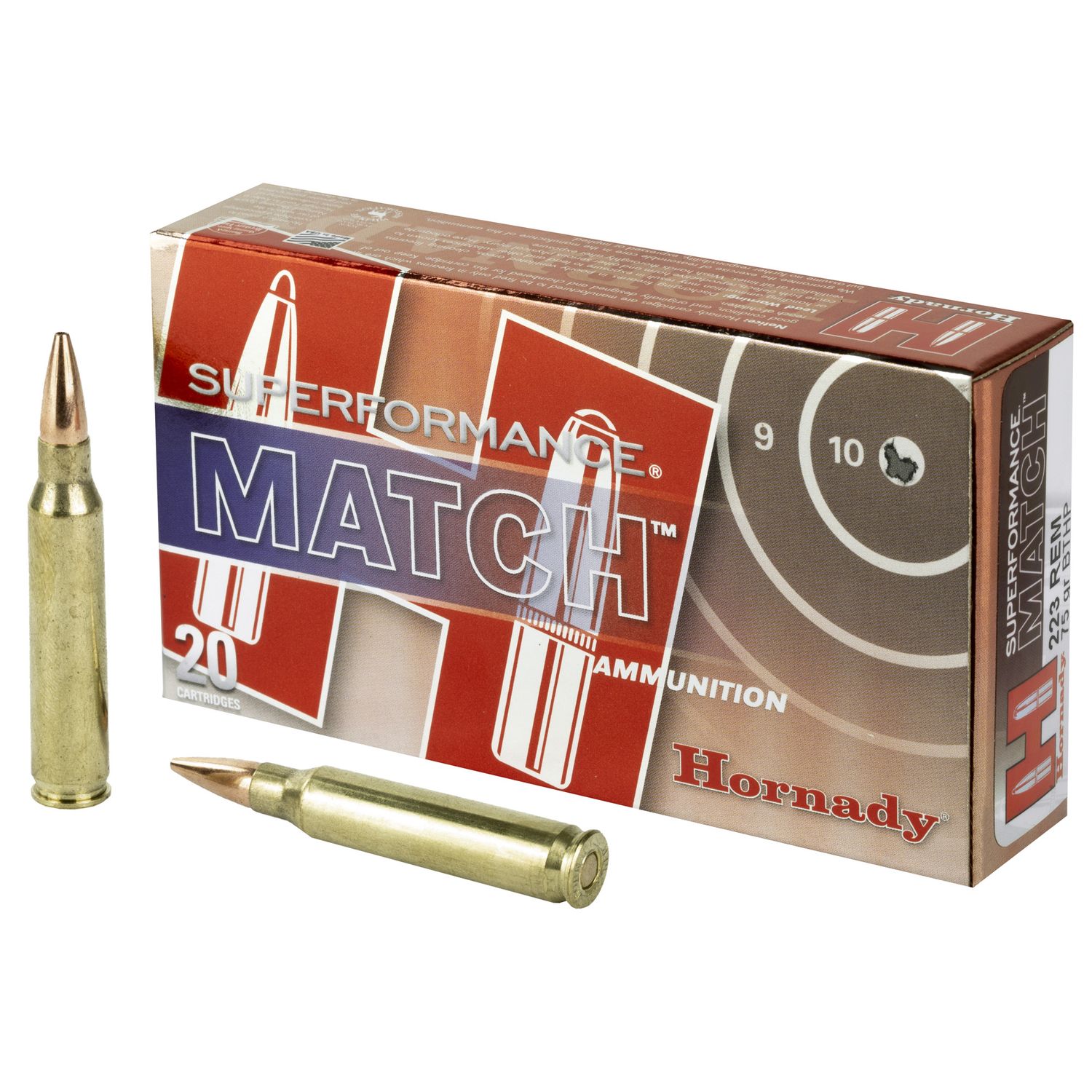 Hornady Superformance Match Rifle Ammunition 80264, 223 Remington, Hollow Point Boat Tail, 75 GR, 2930 fps, 20 Rd/bx