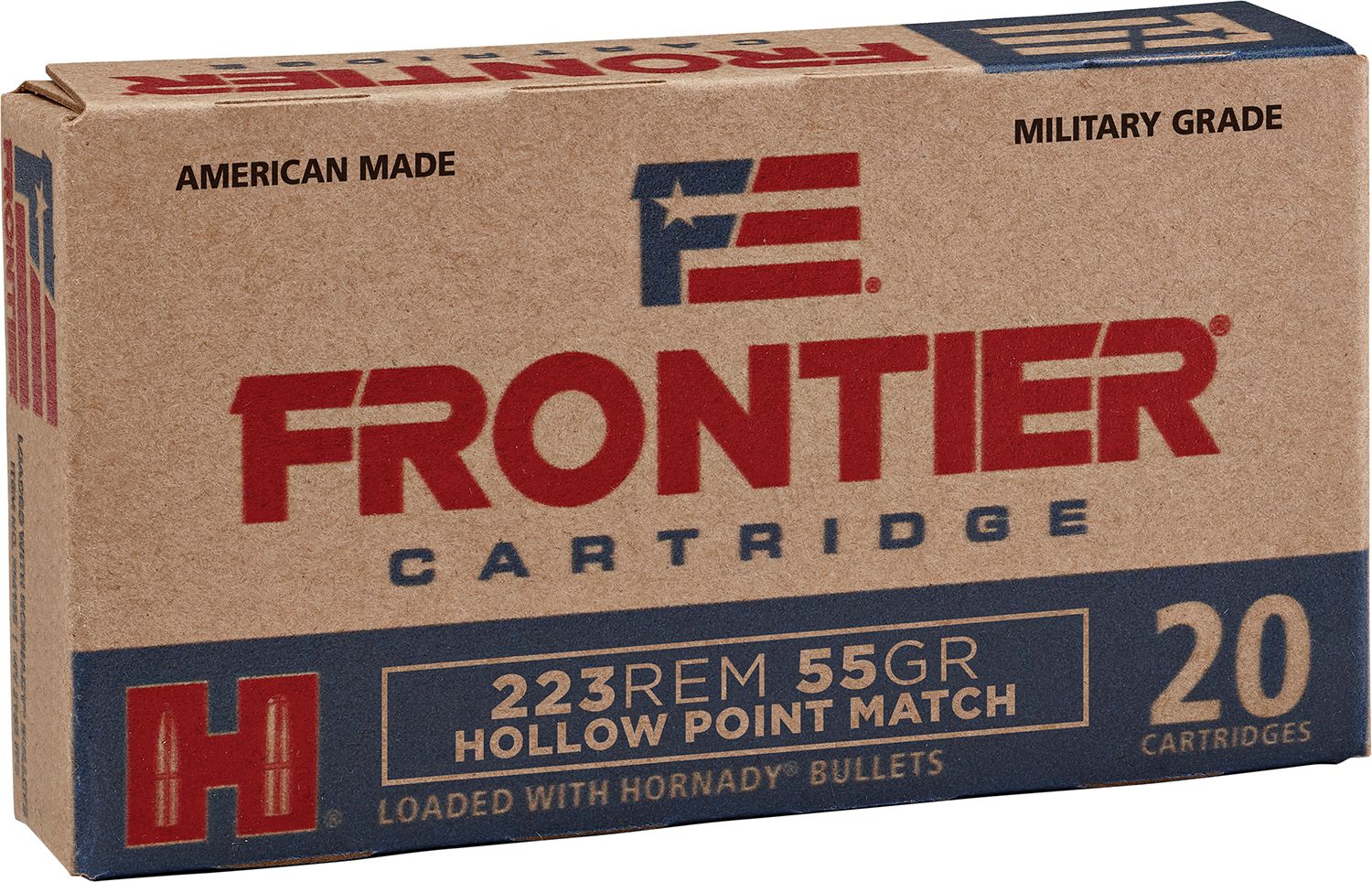 Hornady Frontier Rifle Ammunition FR140, 223 Remington, HP Match, 55 GR, 3240 fps, 20 Rds/bx