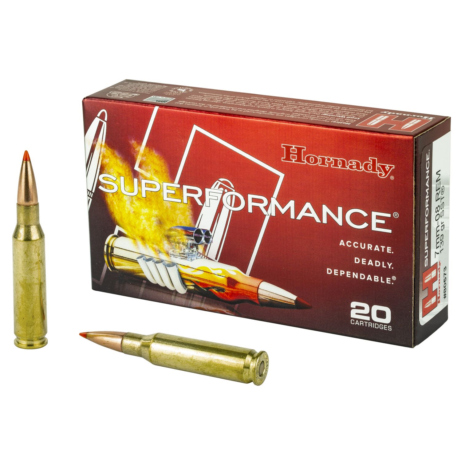 Hornady Superformance Rifle Ammunition 80573, 7mm-08 Remington, SST, 139 GR, 2950 fps, 20 Rd/bx