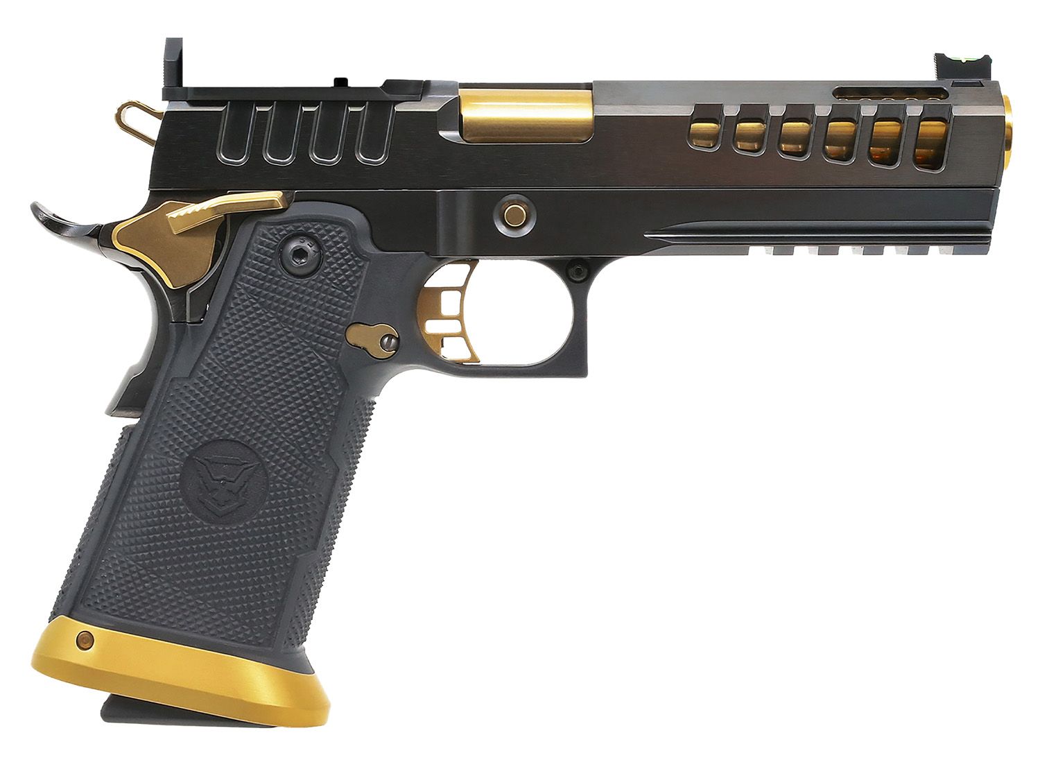 Watchtower Firearms Demolitia Double Stack 1911 Pistol, DEMOLITIA9MM5GLD, 5" Ported Slide/Barrel, Gold PVD, Optic Ready, 20+1