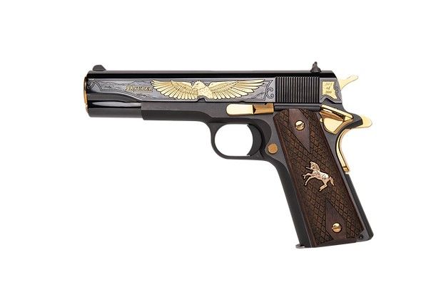 Custom & Collectible Colt 1911 El Orgullo Limited Edition Pistol CNCELORG, 38 Super, 5", Wood Grips, Blued/Gold Plated, 24k Gold Inlay, 8 Rds