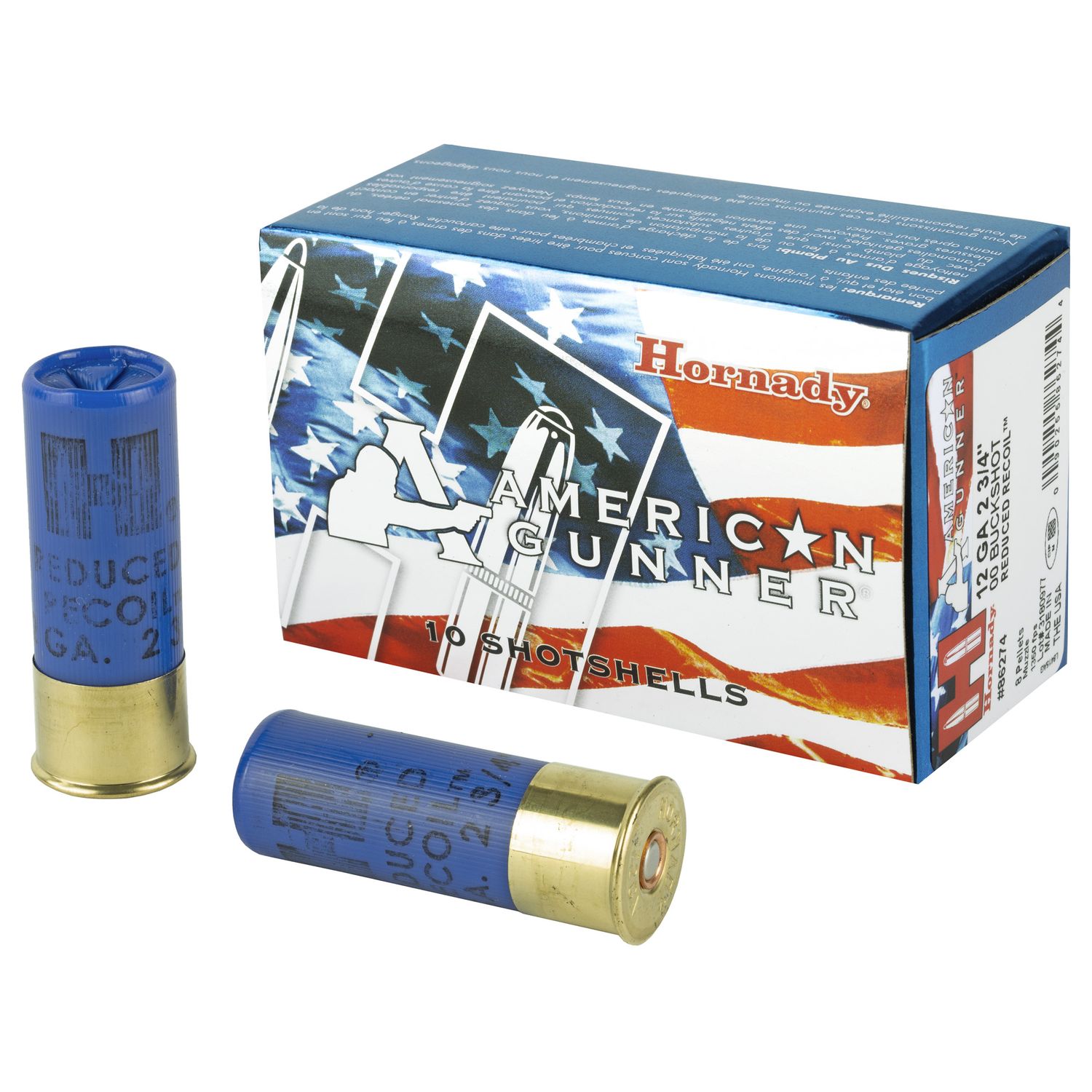 Hornady American Gunner Shotgun Ammunition 86274, 12 Gauge, 2-3/4", 8 Pellets, 1350 fps, #00 Lead Buckshot, 10 Rd/bx