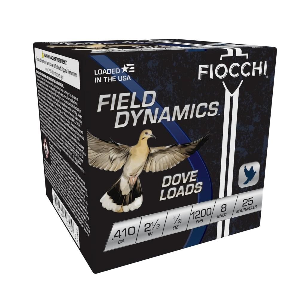 Fiocchi Game/Target Loads 410GT8, 410 Gauge, 2 1/2", 1/2 oz, 1200 fps, #8 Lead Shot, 25 Rds/Bx