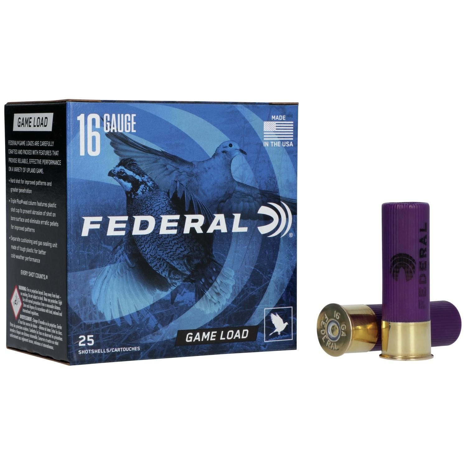 Federal Premium Game-Shok Game Load H1608, 16 Gauge, 2-3/4", 1 oz, 1165 fps, #8 Lead Shot, 25 Rds/Bx