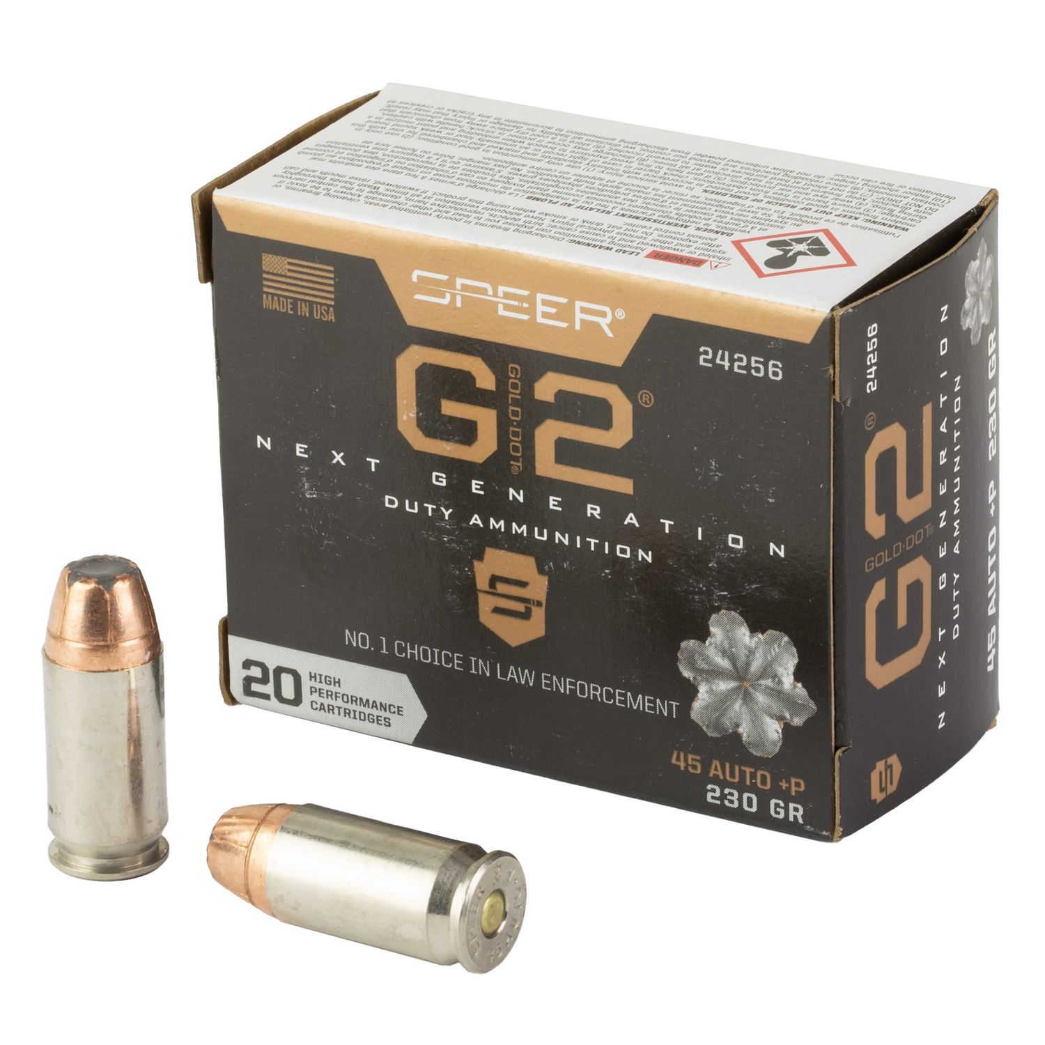 Speer Gold Dot G2 Pistol Ammunition 24256, 45 ACP, 230 gr, 910 fps, 20 Rd/Bx