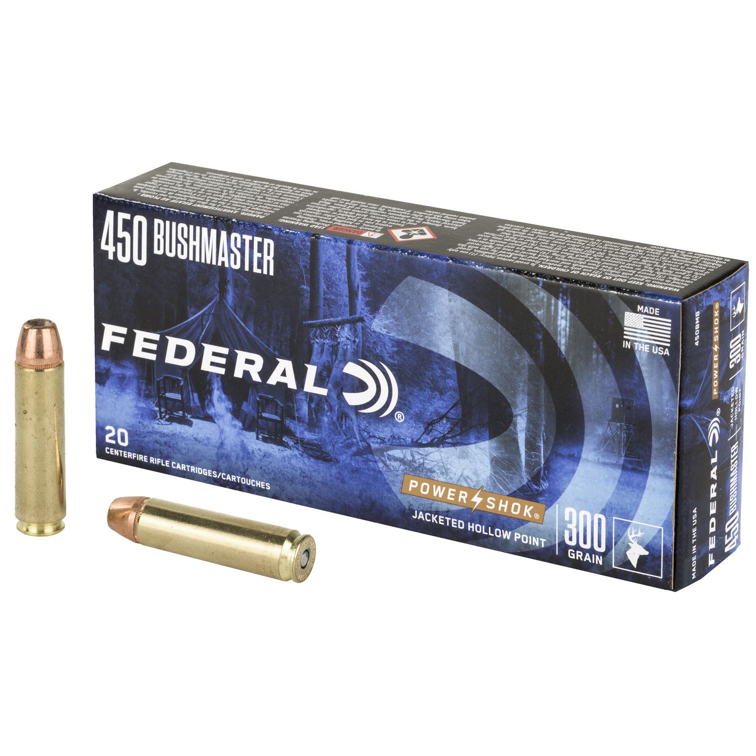 Federal Power-Shok Rifle Ammunition 450BMB, 450 Bushmaster, Soft Point, 300 GR, 1900 fps, 20 Rd/bx