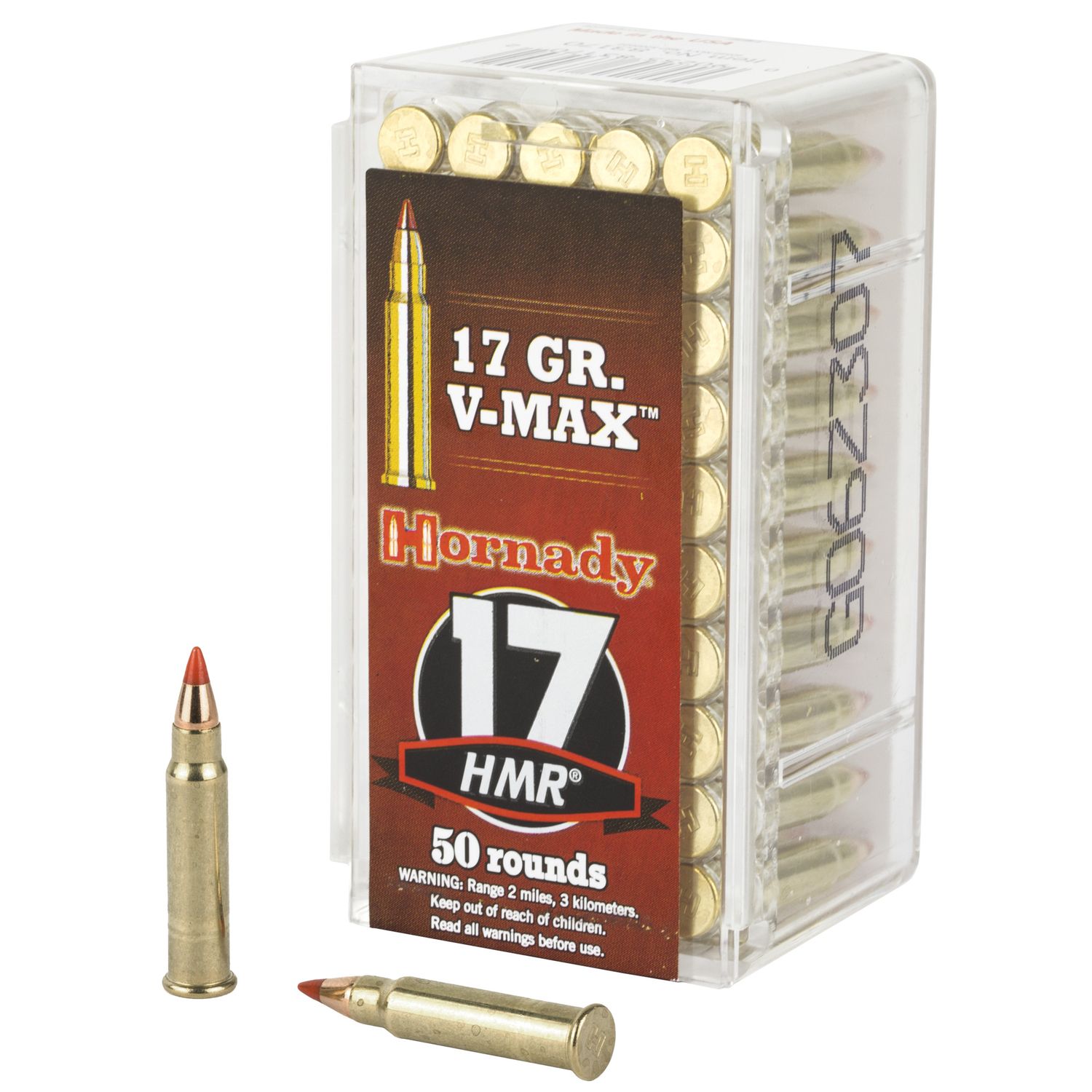 Hornady Varmint Express Rimfire Ammunition 83170, 17 HMR, V-Max, 17 GR, 2550 fps, 50 Rd/bx