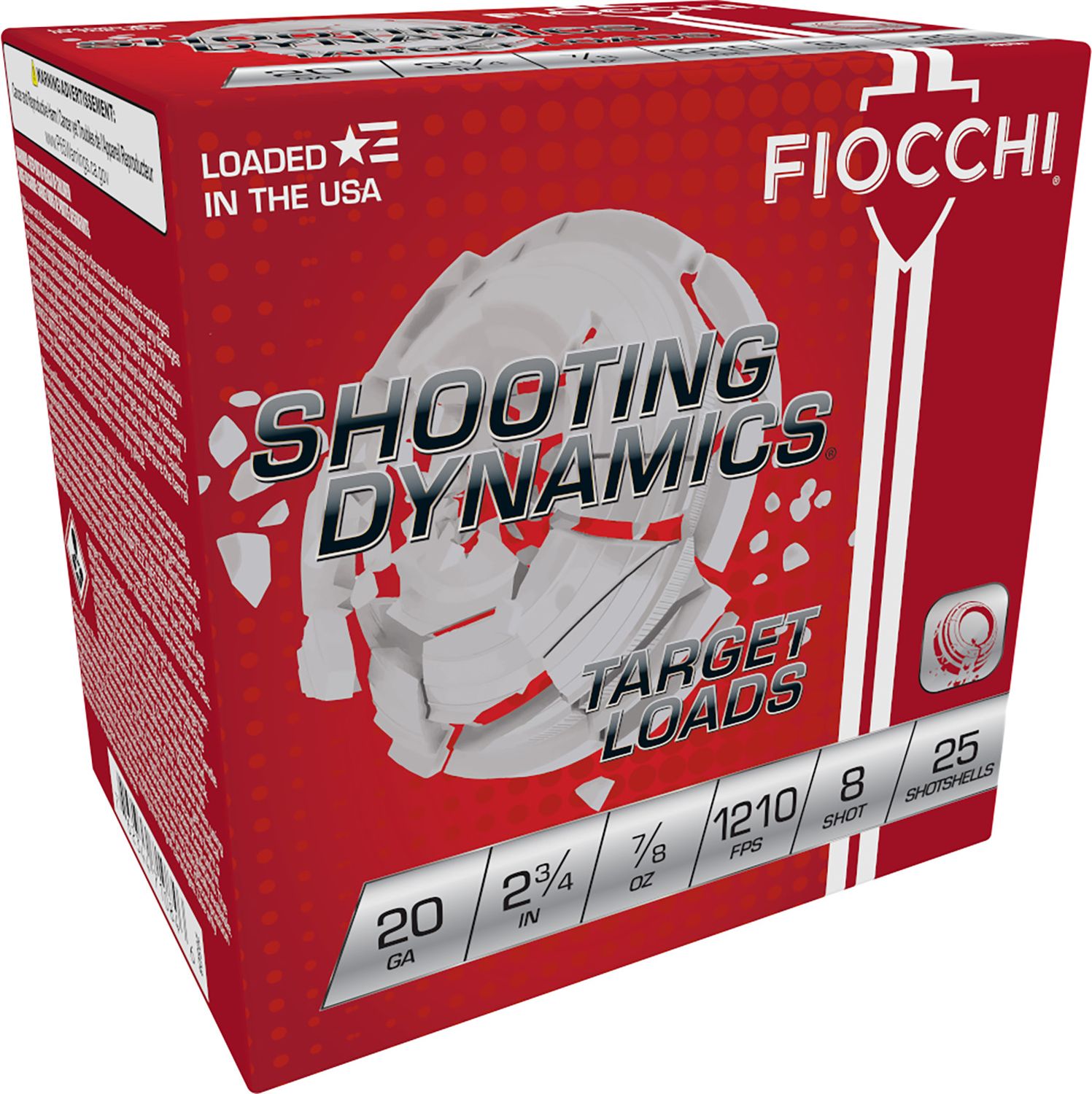 Fiocchi Target Shotshells 20SD8, 20 Gauge, 2-3/4", 7/8 oz, #8 Lead Shot, 1210 fps, 25 Rds/Bx