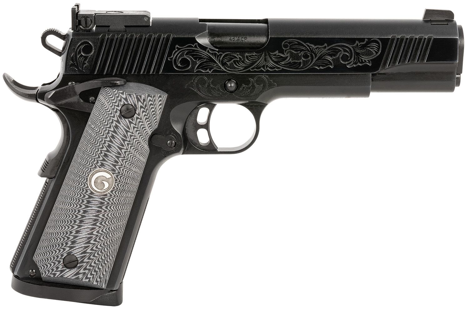 EAA MC1911 S Lux Pistol 390098, 45 ACP, 5in, G10 Grips, Black Chrome Engraved Finish, 8 Rds