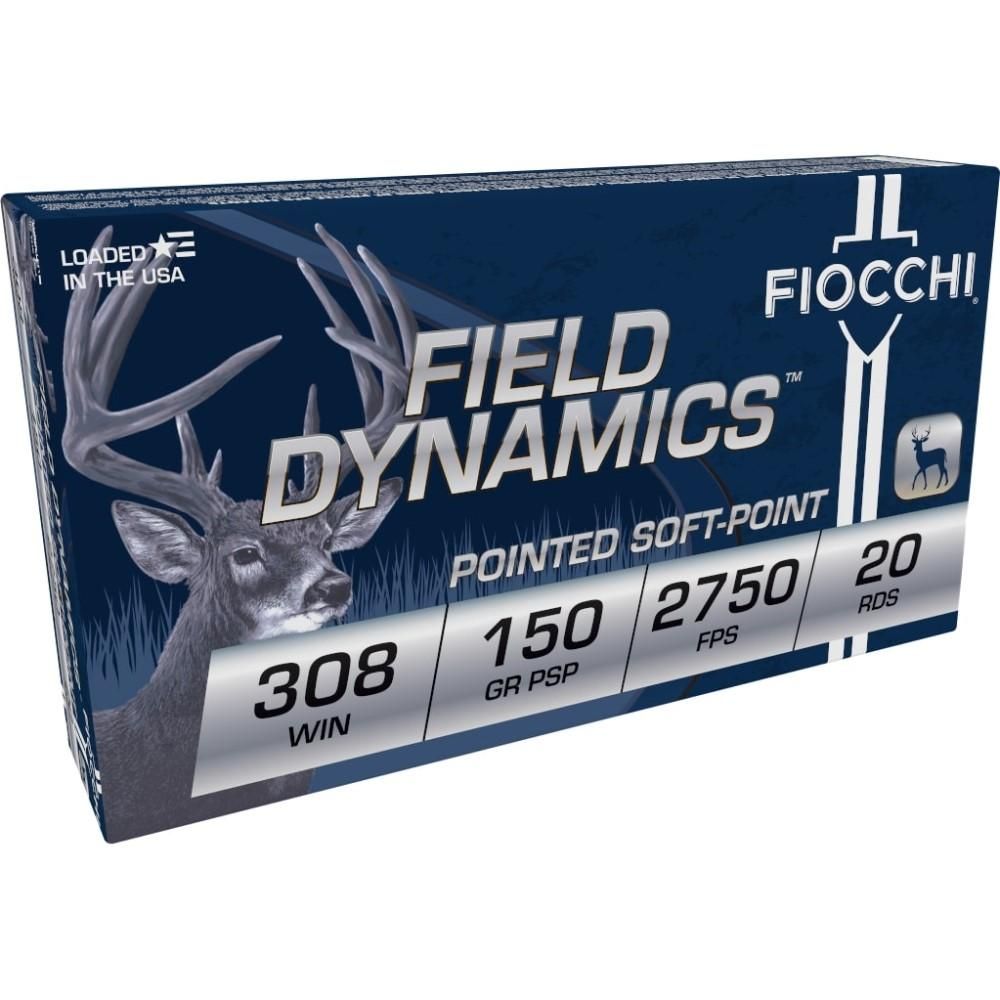 Fiocchi Shooting Dynamics Rifle Ammunition 308B, 308 Winchester, Pointed Soft Point (SP), 150 GR, 2900 fps, 20 Rd/bx