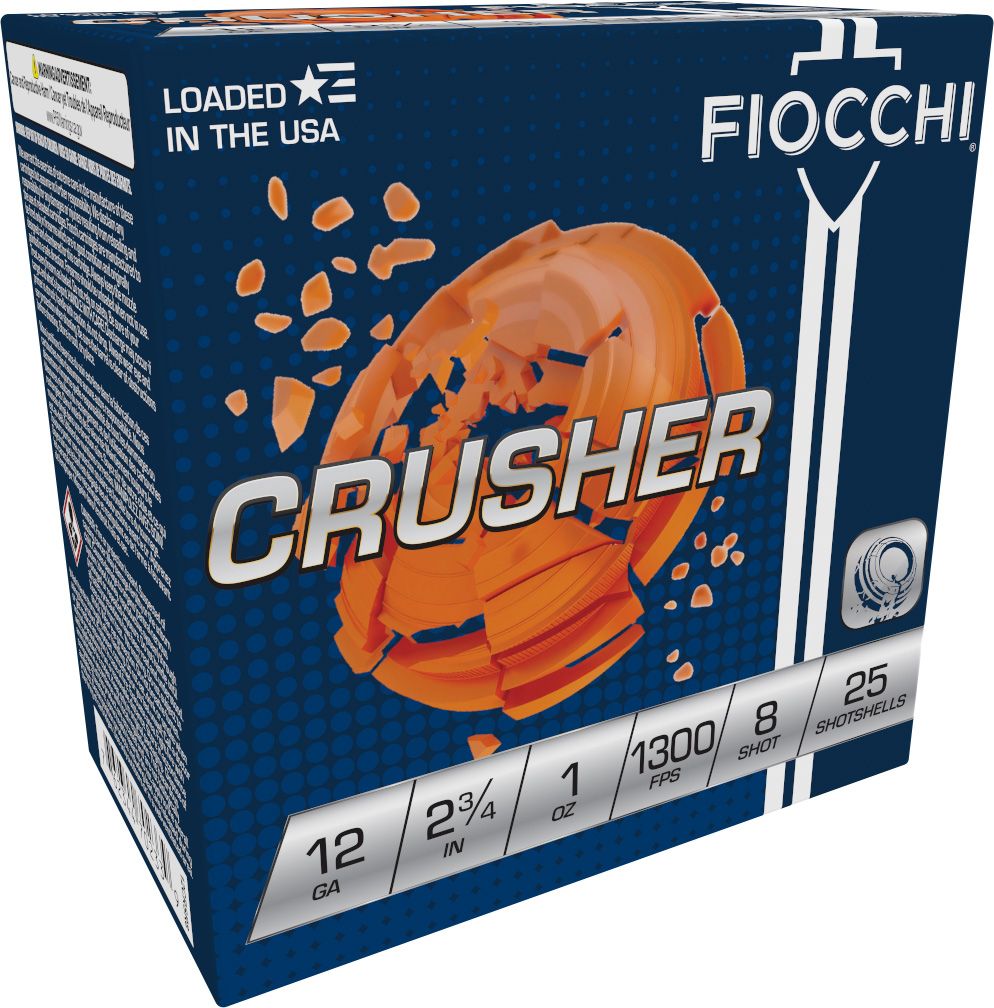 Fiocchi Premium Target Crusher Shotshell 12CRSR8, 12 Gauge, 2-3/4", 1 oz, 1300 fps, #8 Lead Shot, 25 Rds/Bx