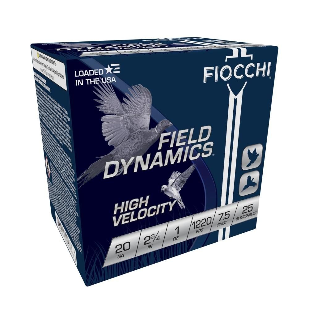 Fiocchi High Velocity 20HV75, 20 Gauge, 2-3/4", 1 oz, 1220 fps, #7.5 Lead Shot, 25 Rds/Bx