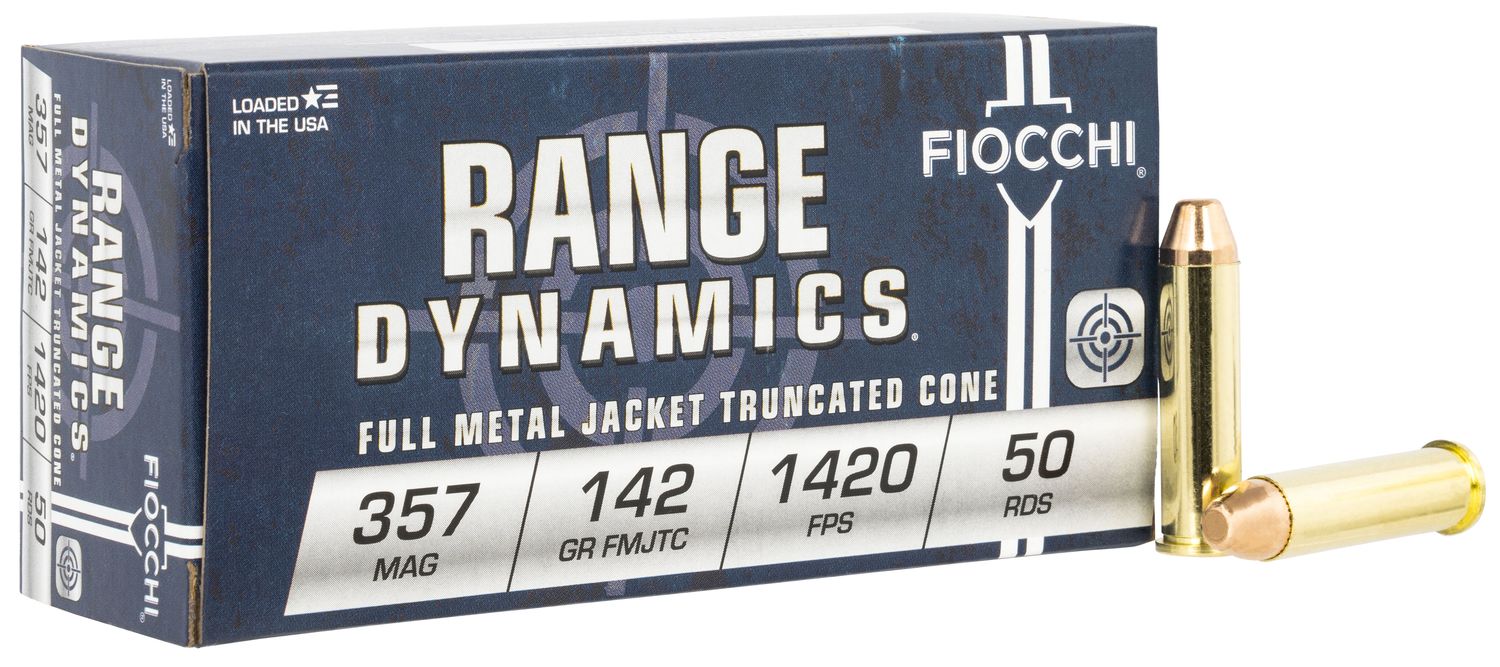 Fiocchi Shooting Dynamics Pistol Ammunition 357F, 357 Magnum, Truncated Cone Full Metal Jacket (FMJ), 142 GR, 1420 fps, 50 Rd/bx