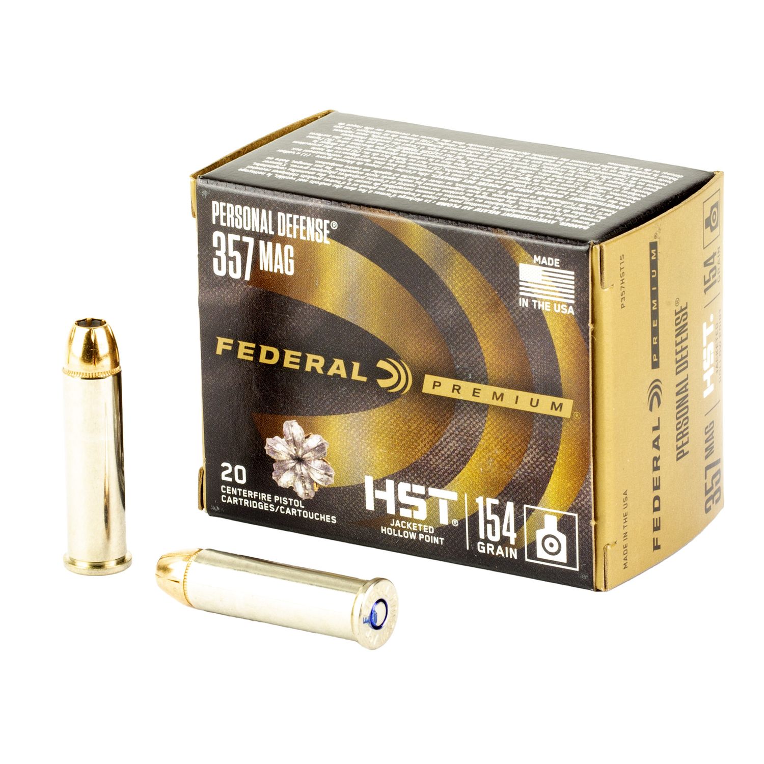 Federal Premium Pistol Ammunition P357HST1S, 357 Magnum, HST (JHP), 154 GR, 1340 fps, 20 Rd/bx