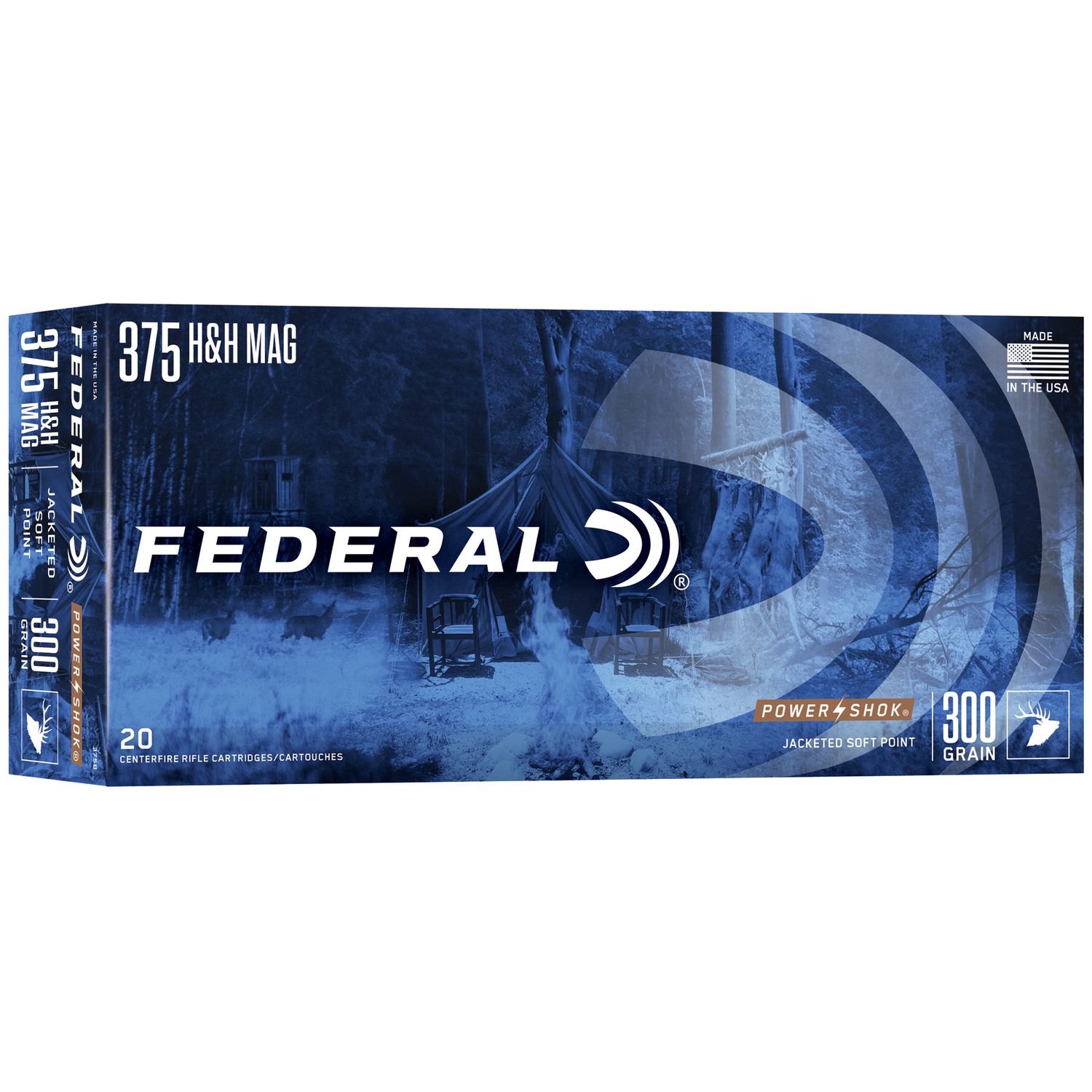 Federal Premium Power Shok Rifle Ammunition 375B, 375 H&H Mag, Soft Point (SP), 300 GR, 2530 fps, 20 Rd/bx