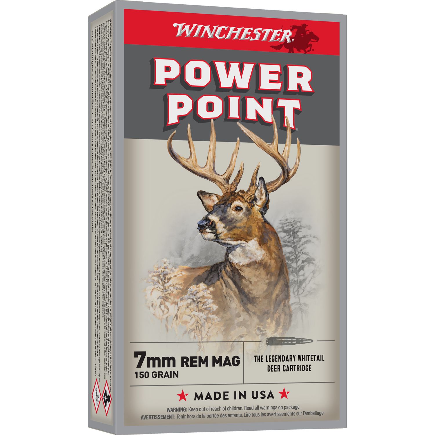 Winchester Super-X Rifle Ammunition X7MMR1, 7 MM Remington Mag, Power-Point, 150 GR, 3090 fps, 20 Rd/bx