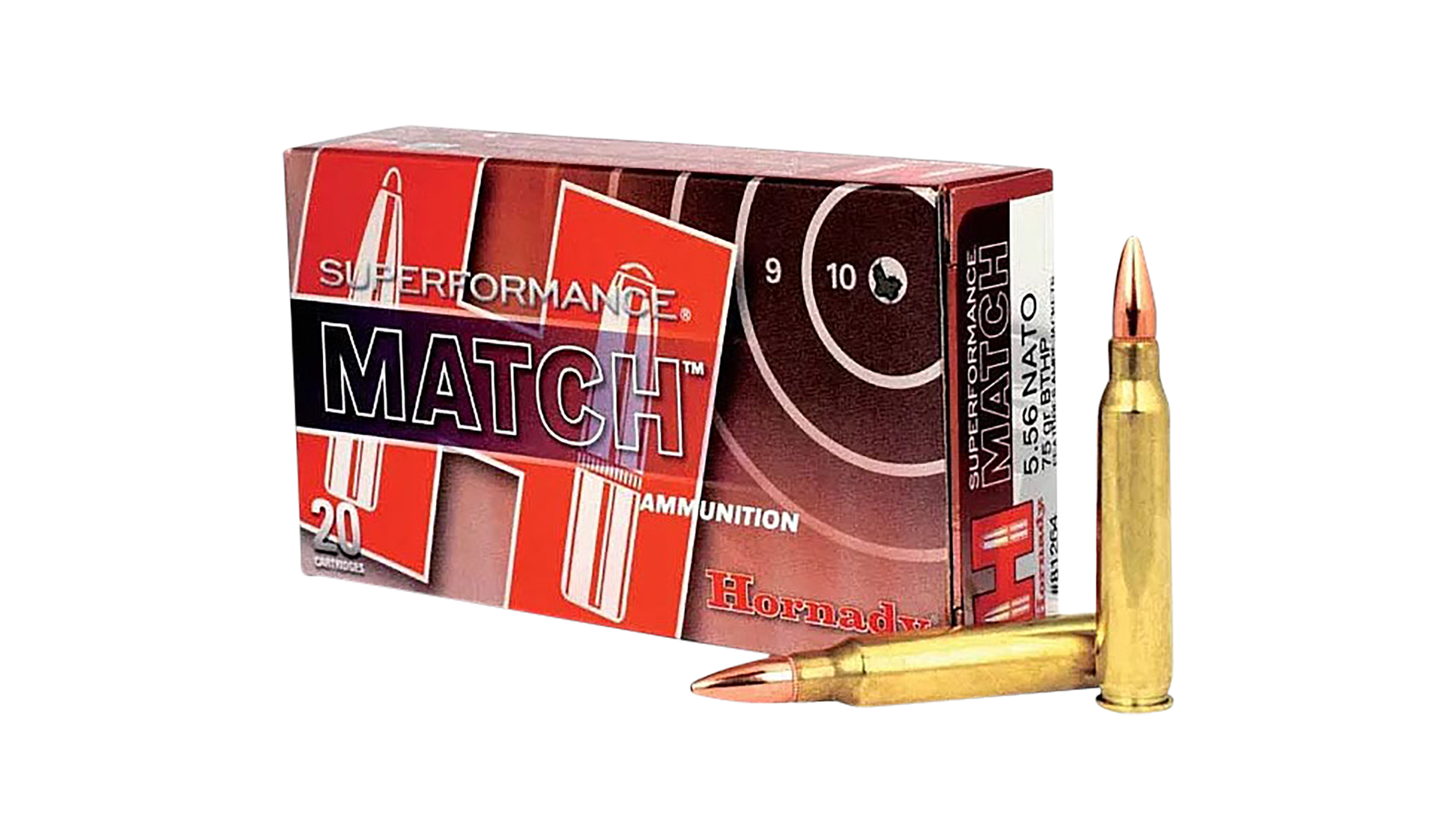 Hornady Superformance Match Rifle Ammunition 81264, 5.56 NATO, Boat Tail Hollow Point Match, 75 GR, 2910 fps, 20 Rd/bx