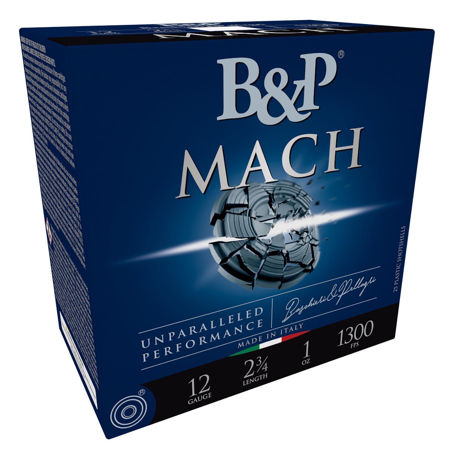 Baschieri & Pellagri F2 Mach Target Loads CA7T02MAC011, 12 Gauge, 2-3/4", 1 oz, 1300 fps, #7.5 Shot, 25 Rd/Bx