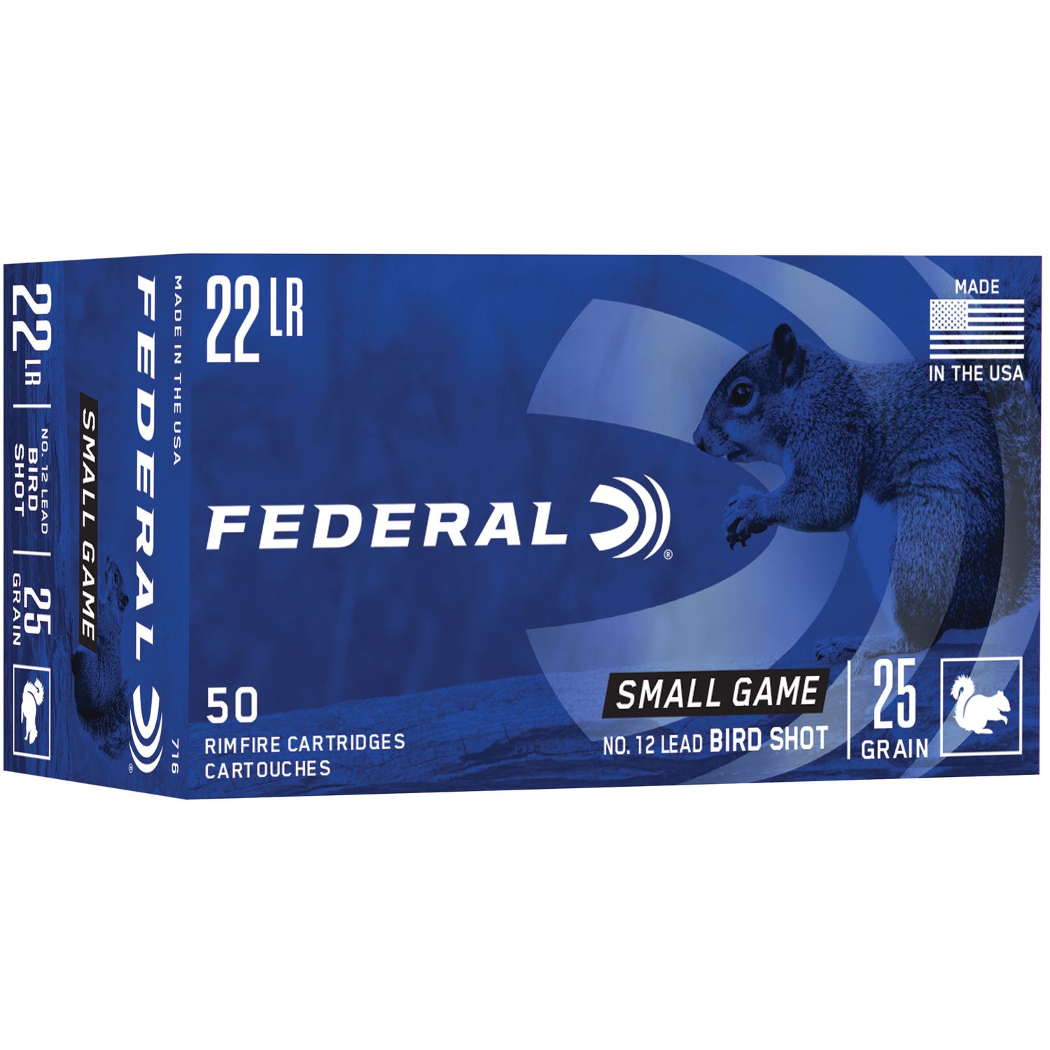 Federal Premium Game-Shok Rimfire Ammunition 716, 22 Long Rifle, #12 Lead Shot Shotshell, 25 GR, 50 Rd/bx