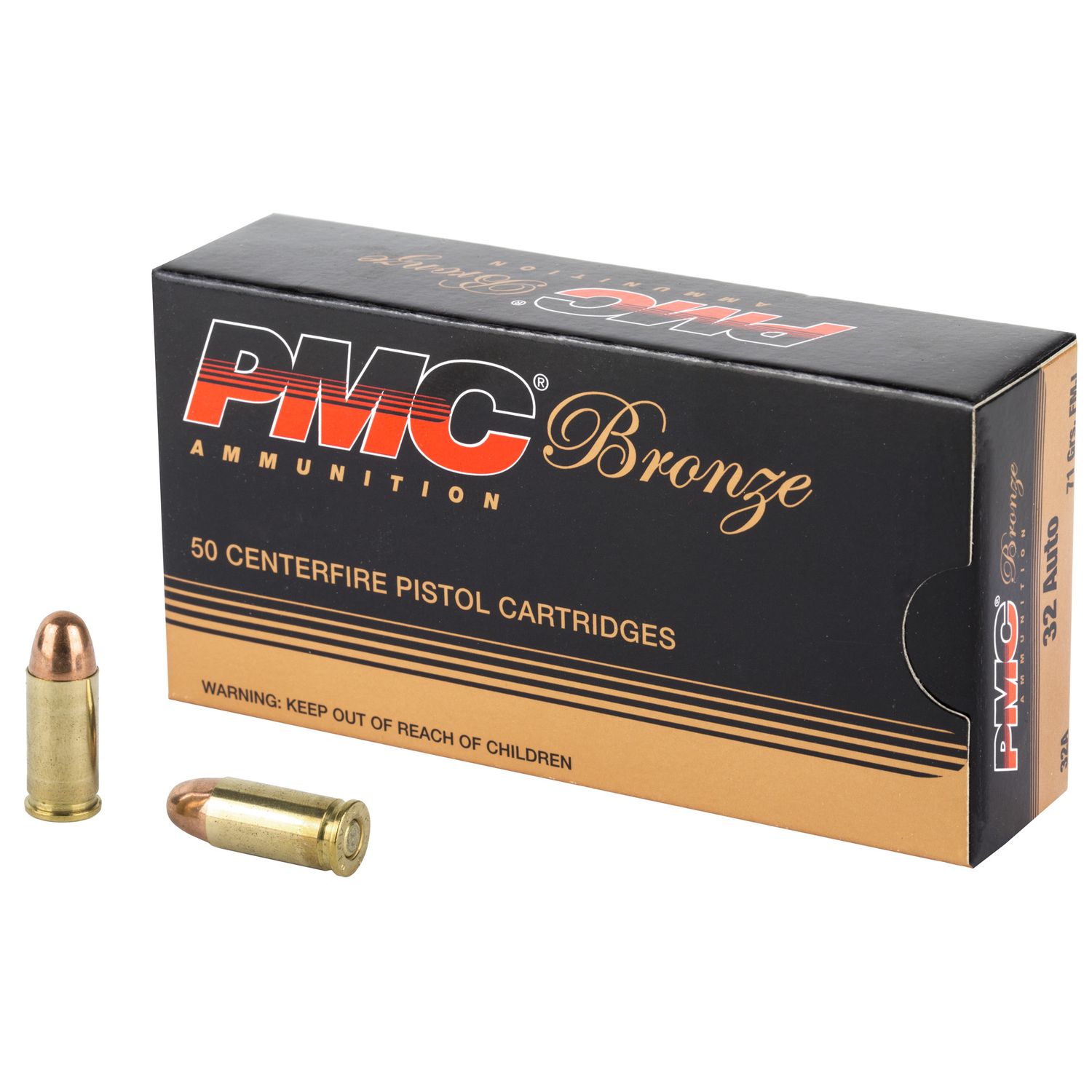 PMC Bronze Line Pistol Ammunition 32A, 32 ACP, Full Metal Jacket (FMJ), 71 GR, 900 fps, 50 Rd/bx