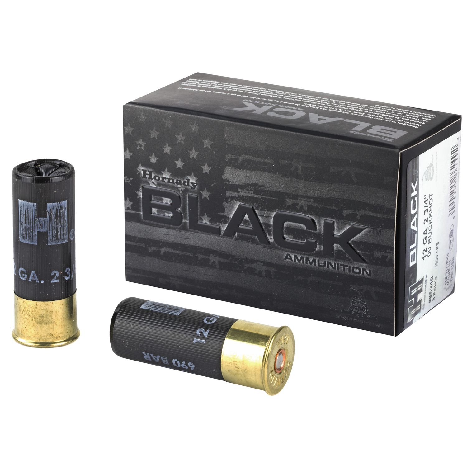 Hornady Black Shotgun Ammunition 86249, 12 Gauge, 2-3/4", 8 Pellets, #00 Lead Buckshot, 10 Rd/bx