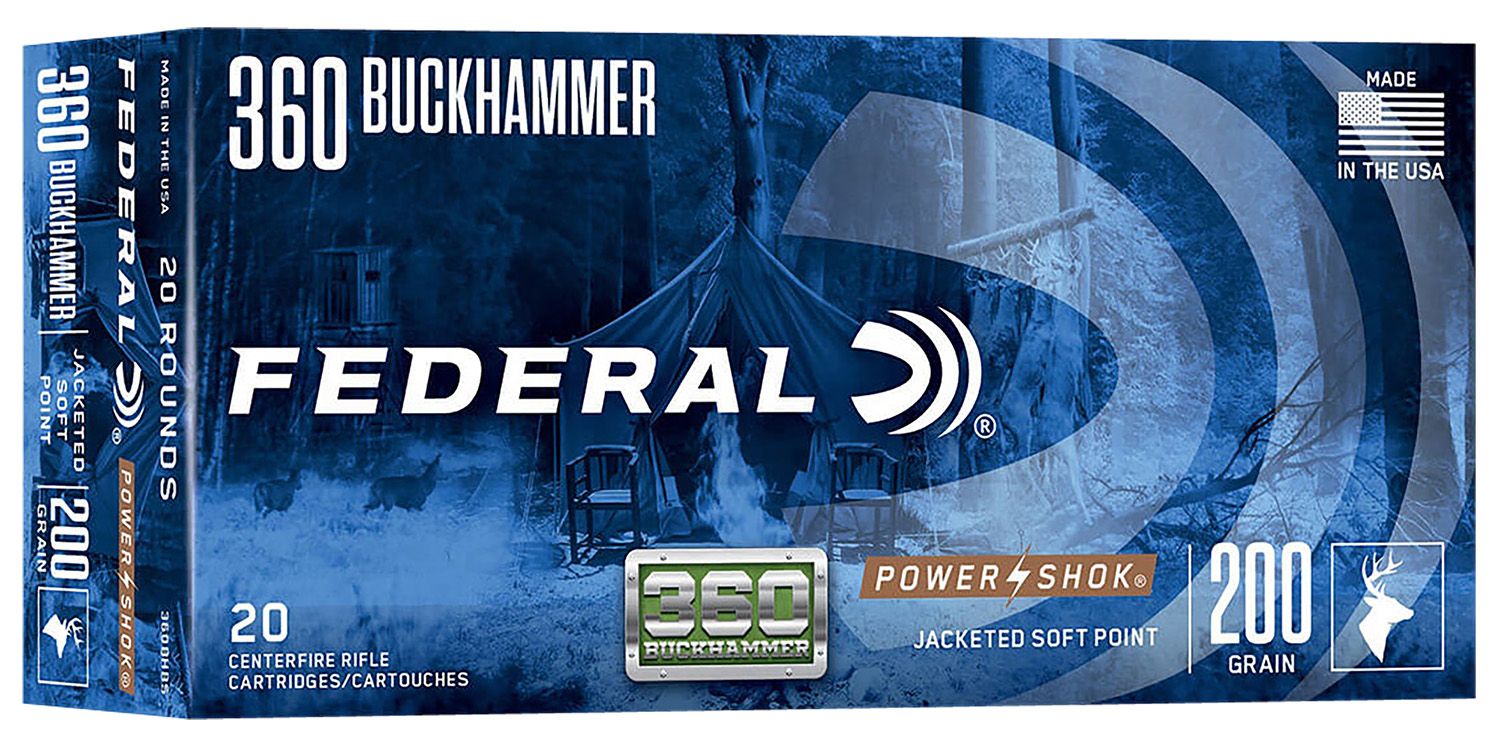 Federal Power-Shok Rifle Ammunition 360BHBS, 360 Buckhammer, Power-Shok Soft Point, 200 GR, 2200 fps, 20 Rd/bx