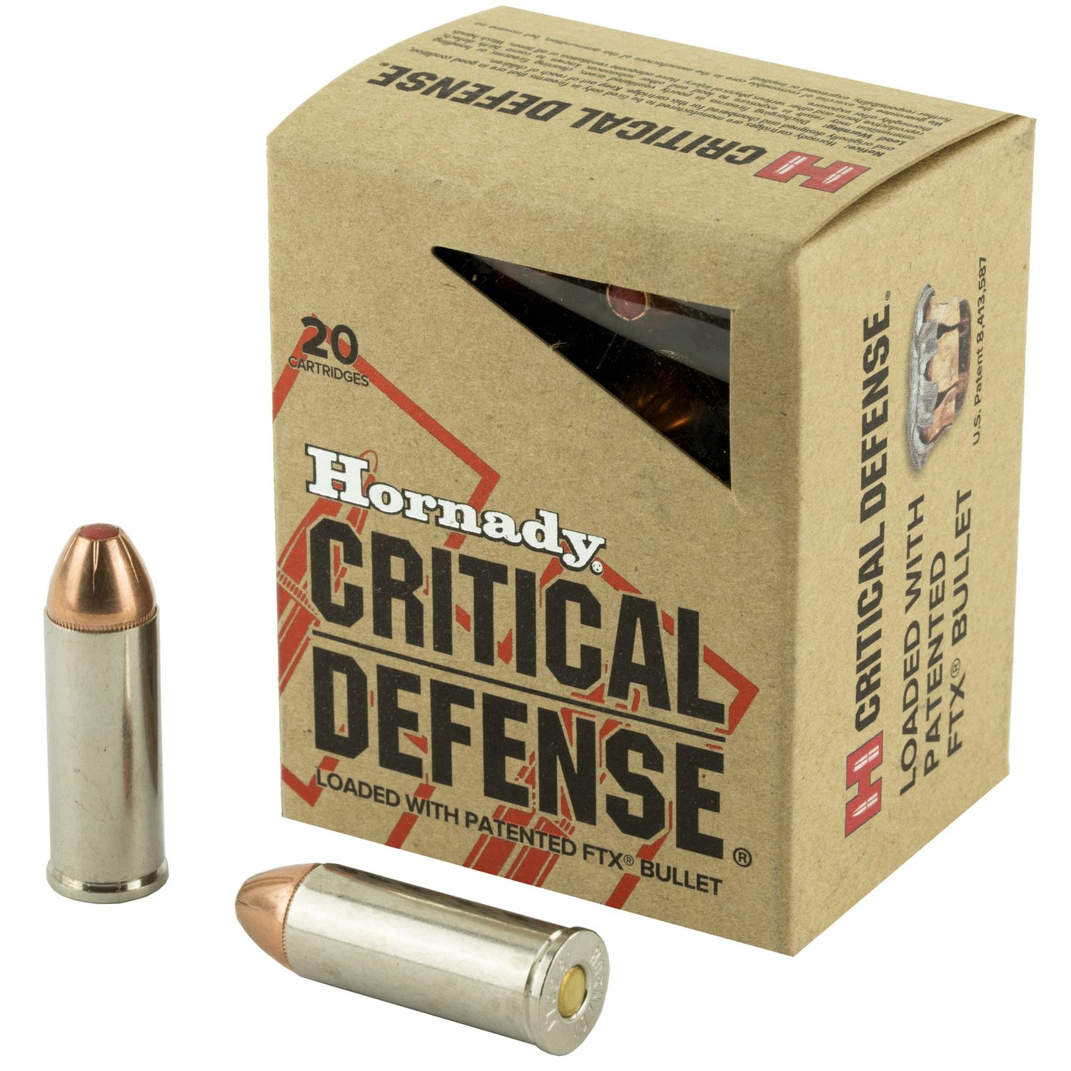 Hornady Critical Defense Pistol Ammunition 92790, 45 Colt, Flex Tip eXpanding (FTX), 185 GR, 826 fps, 20 Rd/bx