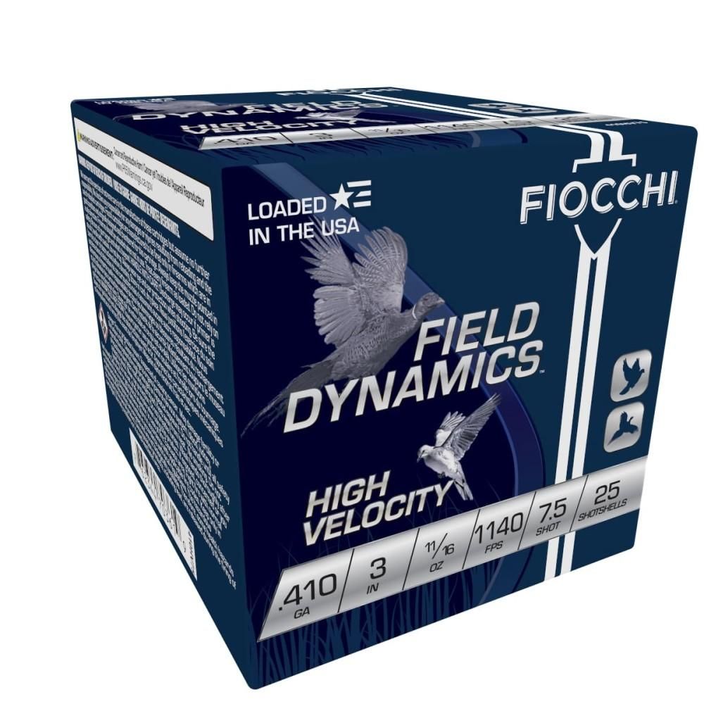 Fiocchi High Velocity 410HV75, 410 Gauge, 3", 11/16 oz, 1140 fps, #7.5 Lead Shot, 25 Rds/Bx