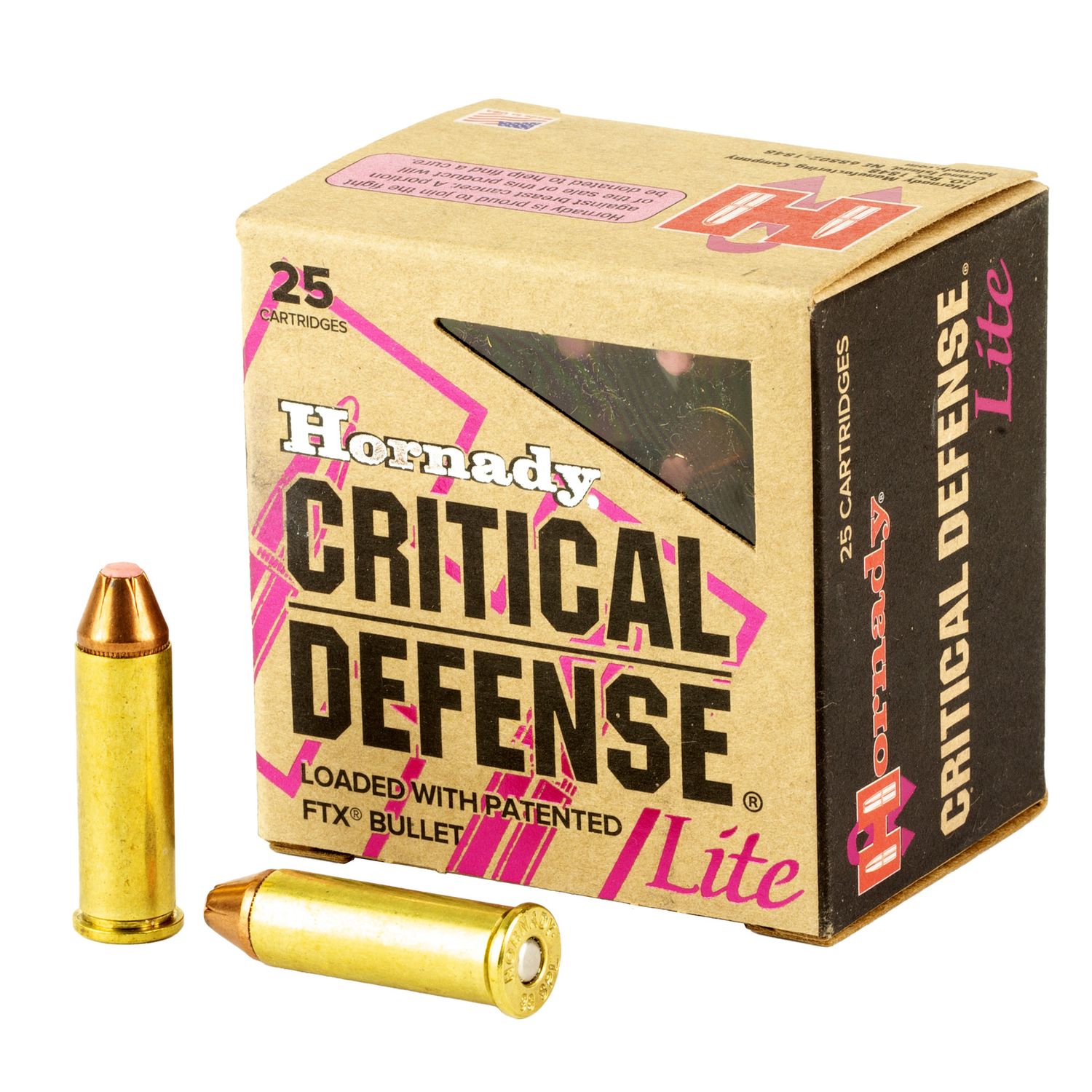 Hornady Critical Defense Lite Handgun Ammunition 90300, 38 Special, Flex Tip eXpanding (FTX), 90 GR, 1200 fps, 25 Rd/bx