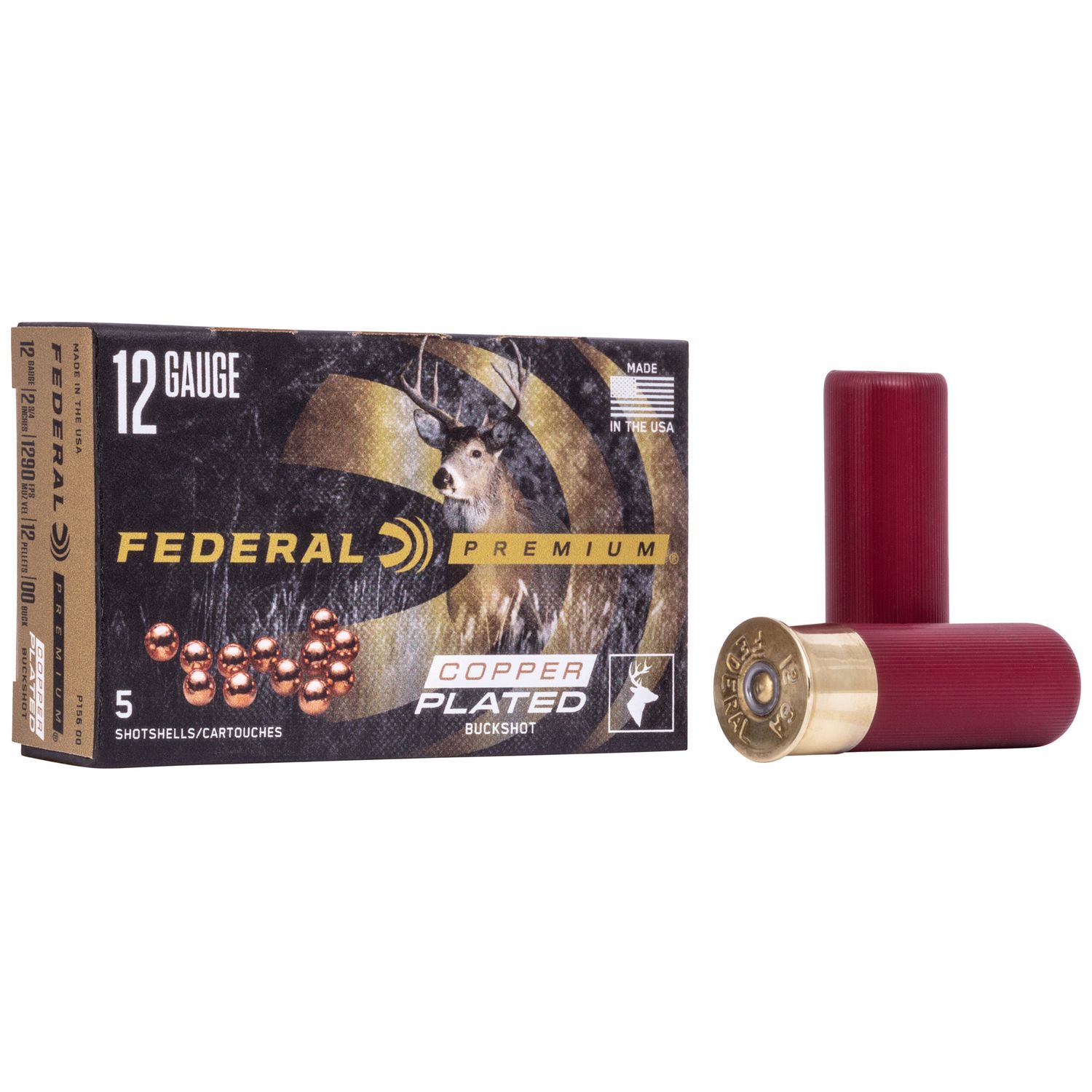 Federal Premium Vital-Shok P156, 12 Gauge, 2-3/4", 12 Pellets, 1290 fps, #00 Lead Buckshot, 5 Rd/bx