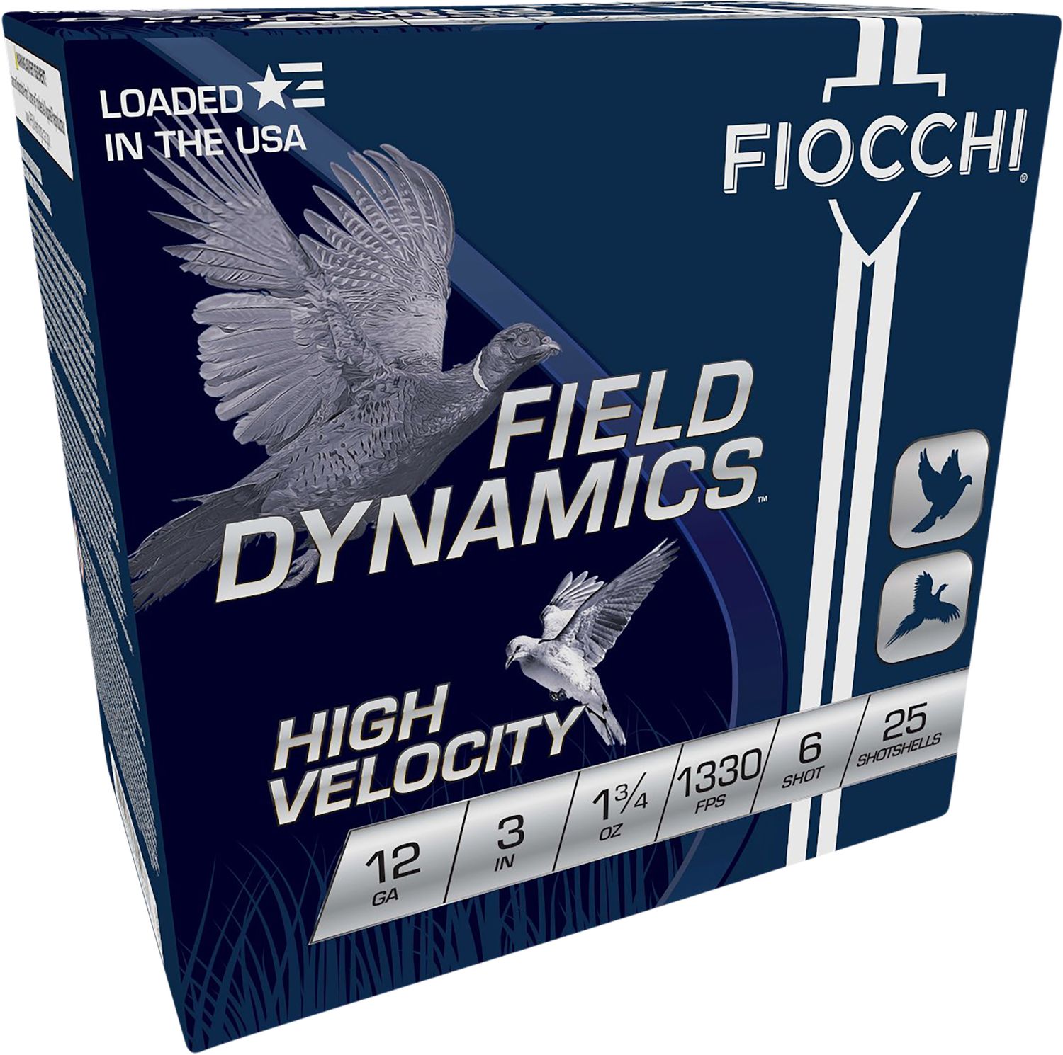 Fiocchi High Velocity 123HV6, 12 Gauge, 3 in, 1-3/4 oz, 1330 fps, #6 Lead Shot, 25 Rds/Bx