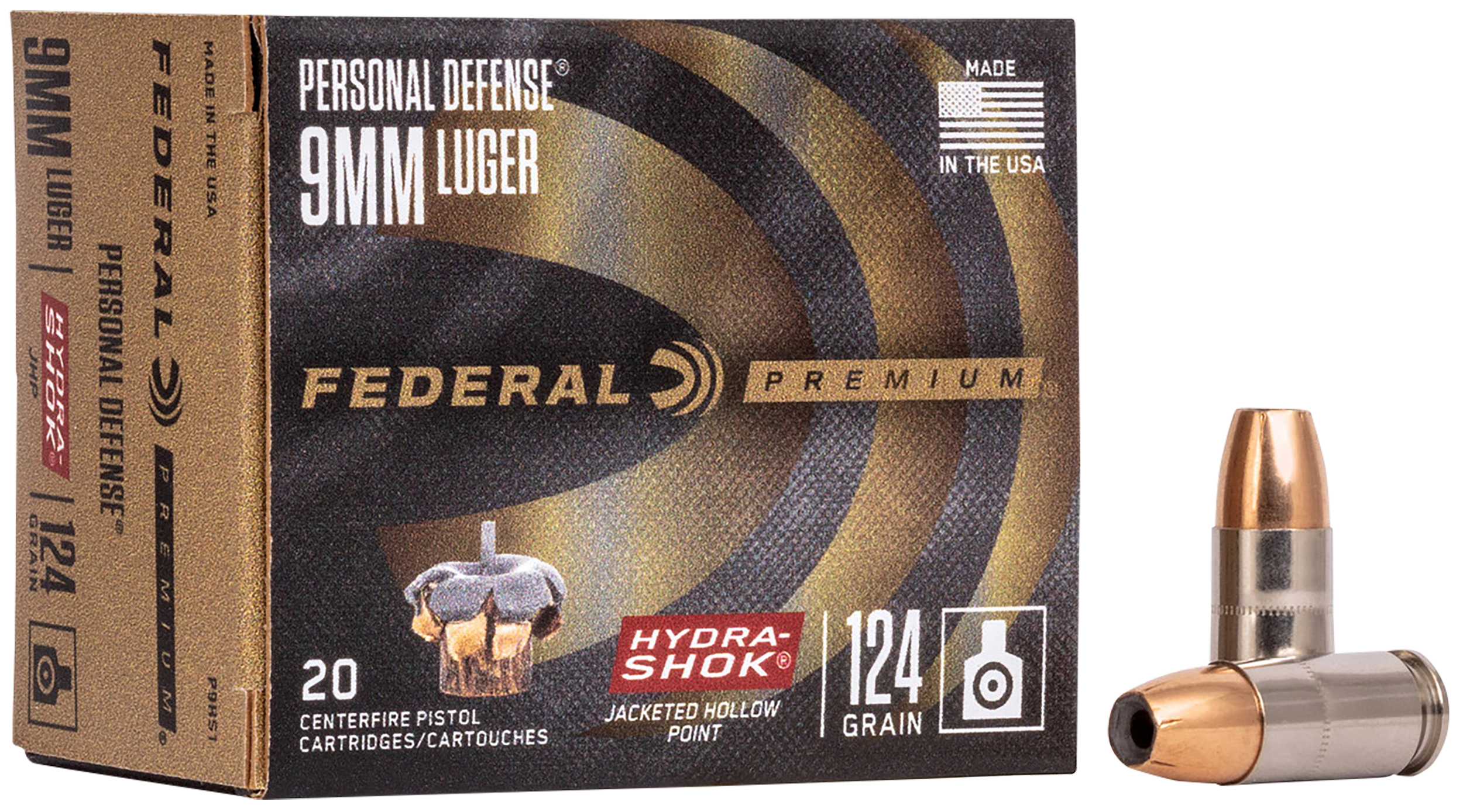 Federal Premium Vital-Shok Pistol Ammunition P9HS1, 9mm, Hydra-Shok JHP (JHP), 124 GR, 1120 fps, 20 Rd/bx