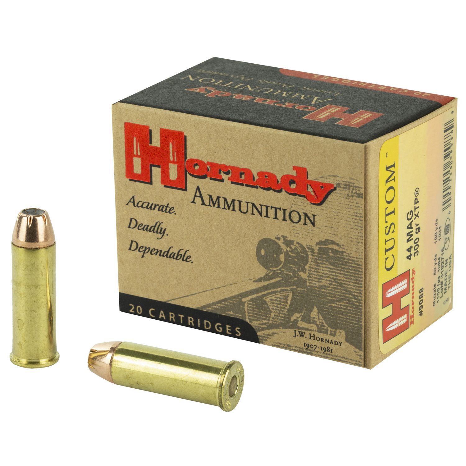 Hornady Handgun Ammunition 9088, 44 Remington Mag, XTP Jacketed Hollow Point (HP), 300 GR, 1150 fps, 20 Rd/bx