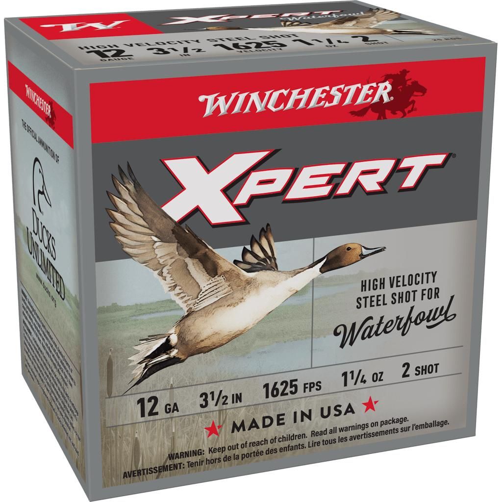 Winchester Xpert High Velocity Steel Shotshells WEX12LM2, 12 Gauge, 3-1/2", 1-1/4 oz, 1625 fps, #2 Steel Shotshells Shot, 25 Rds/Bx