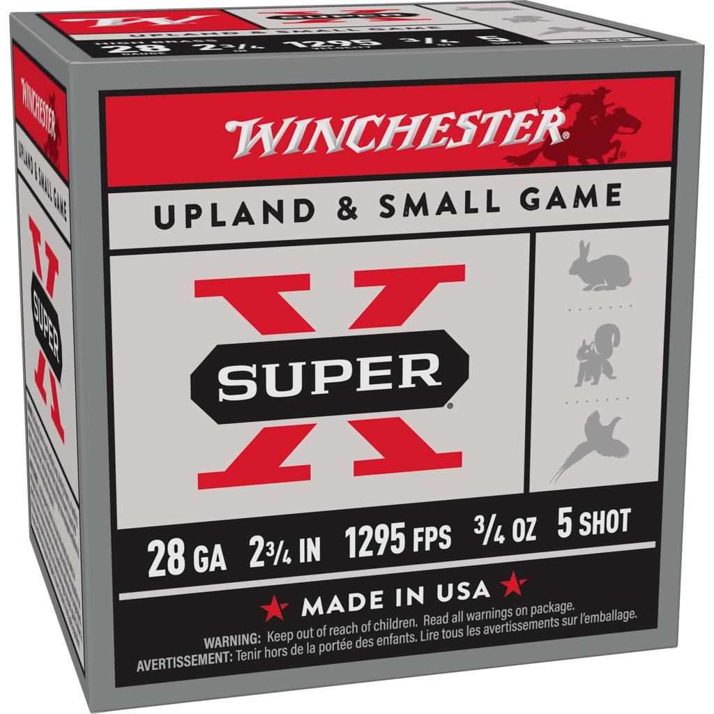 Winchester Super-X High Brass Game Shotshells X285, 28 Gauge, 2-3/4", 3/4 oz, 1295 fps, #5 Lead , 25 Rds/Bx