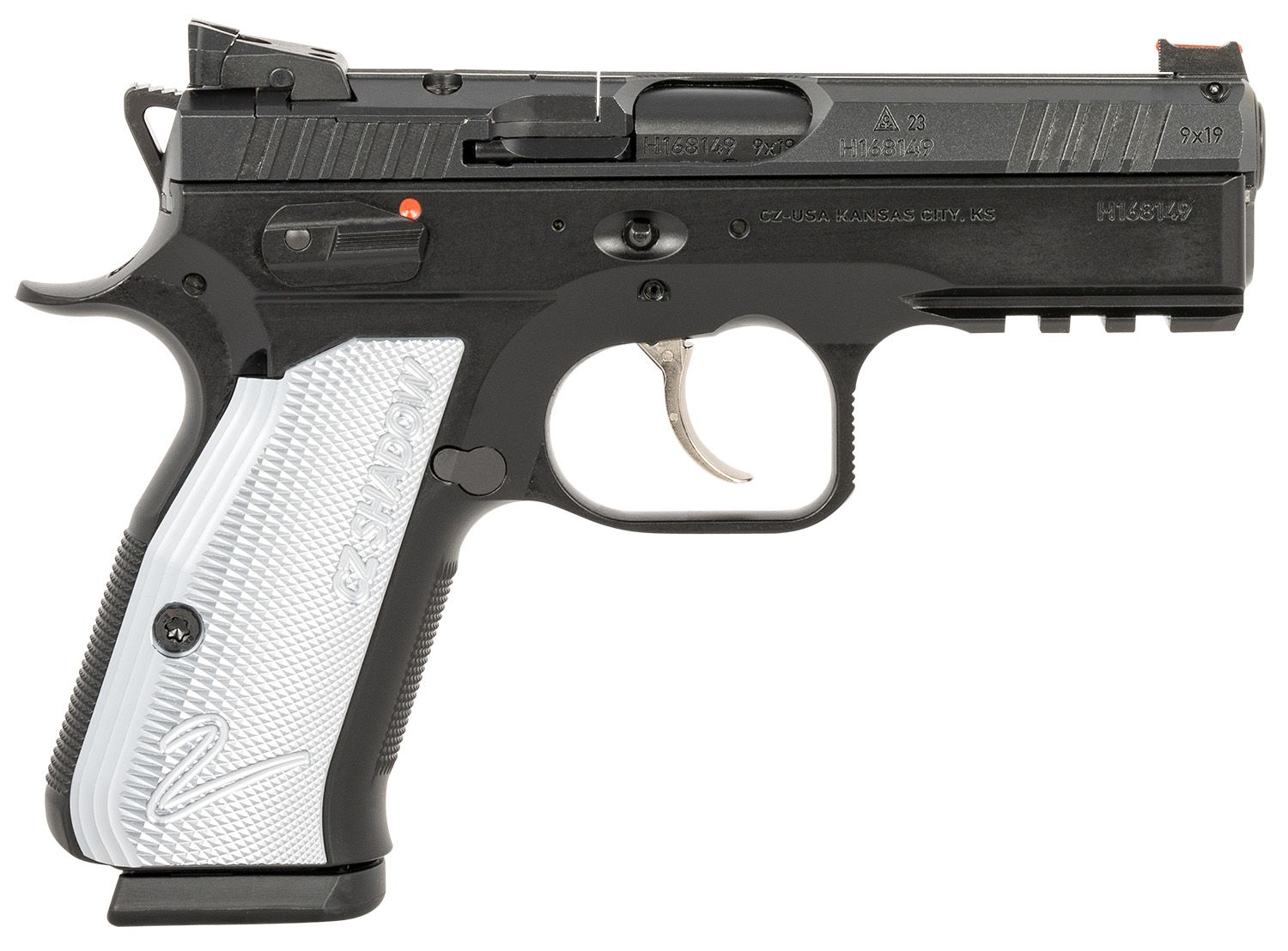 CZ Shadow 2 Compact Pistol 91252, 9mm, 4", Textured Aluminum Grips, Black Steel Frame, Optic Ready, 15 Rds