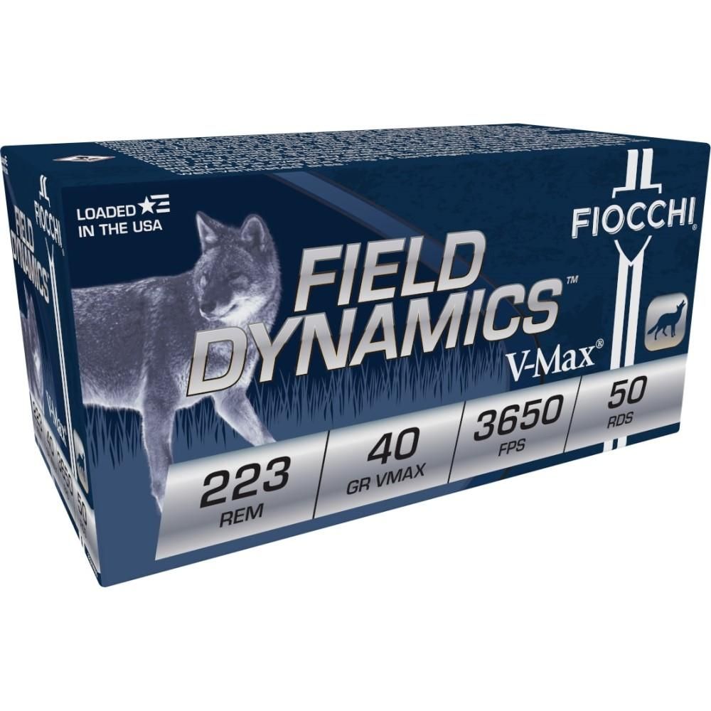 Fiocchi Rifle Ammunition 223HVB50, 223 Remington, Hornady V-Max Polymer Tip, 40 GR, 3650 fps, 50 Rd/bx