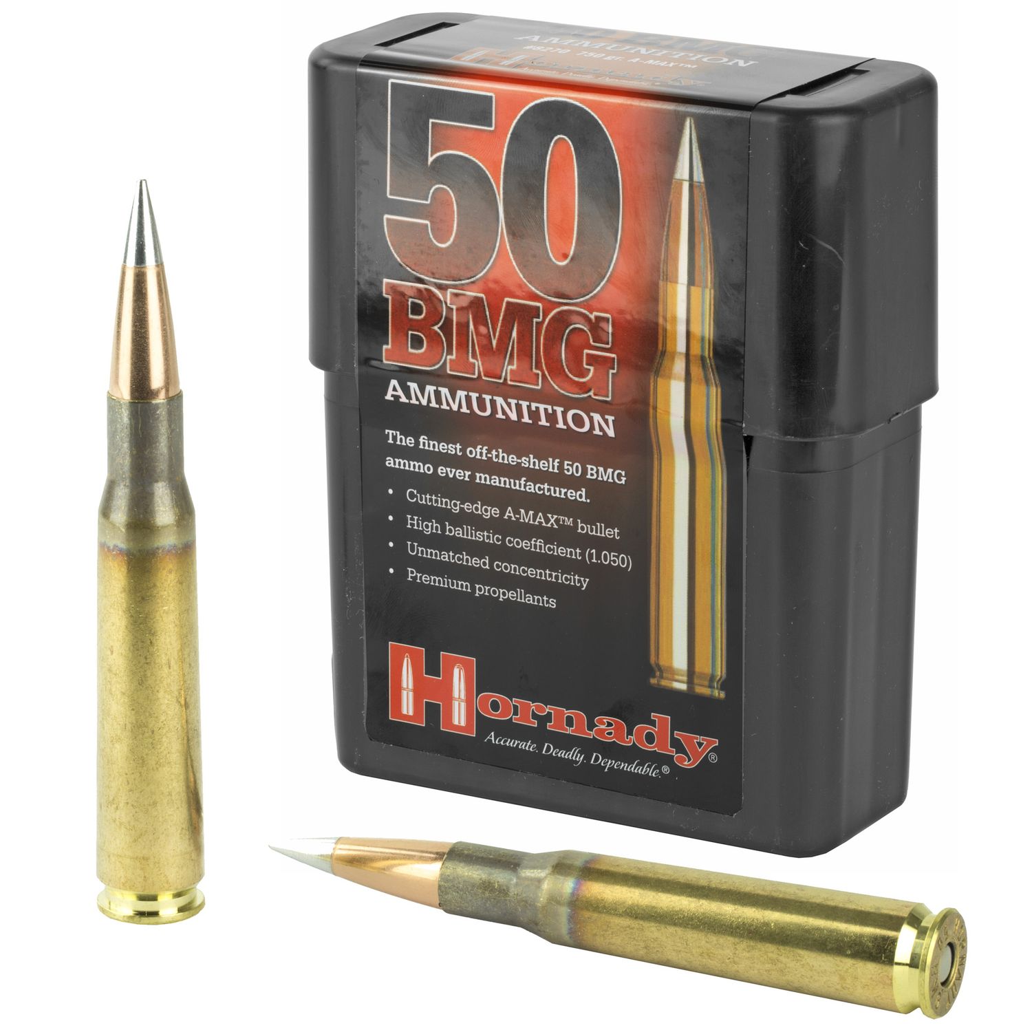 Hornady Match Ammunition 8270, 50 BMG, AMAX Match, 750 GR, 2815 fps, 10 Rd/bx