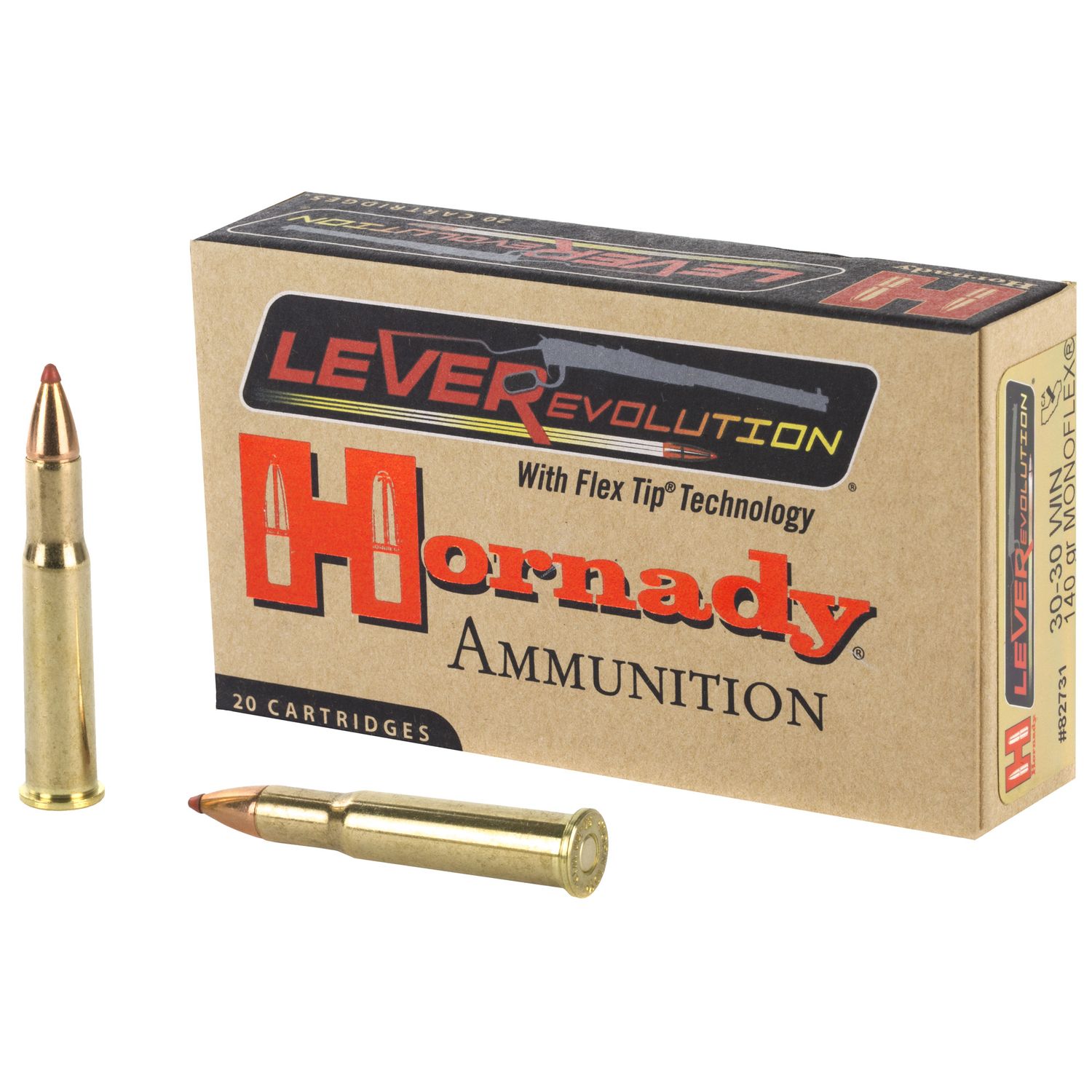 Hornady LeveRevolution Rifle Ammunition 82731, 30-30 Winchester, Gilding Metal Expanding, 140 GR, 2390 fps, 20 Rd/bx