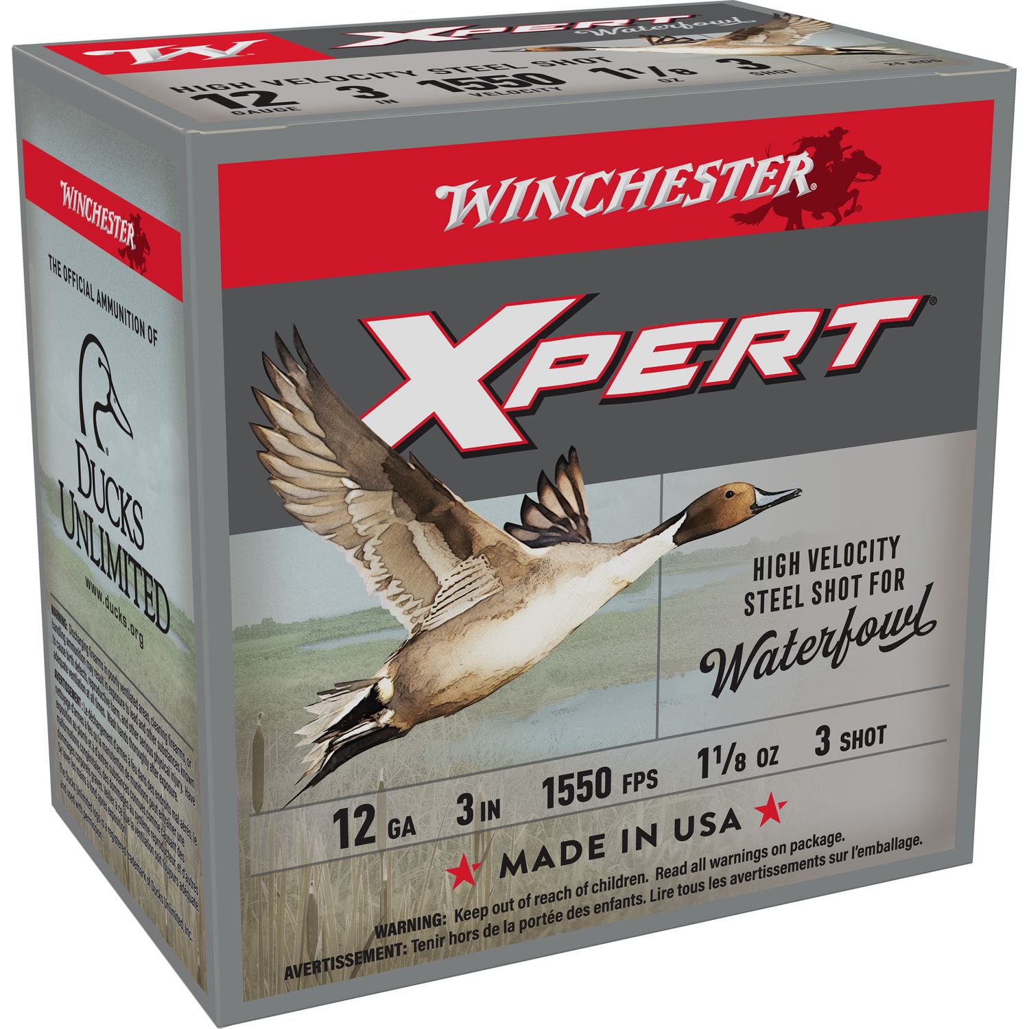 Winchester Xpert High Velocity Steel Shotshells WEX1233, 12 Gauge, 3", 1-1/8 oz, 1550 fps, #3 Steel Shotshells Shot, 25 Rds/Bx