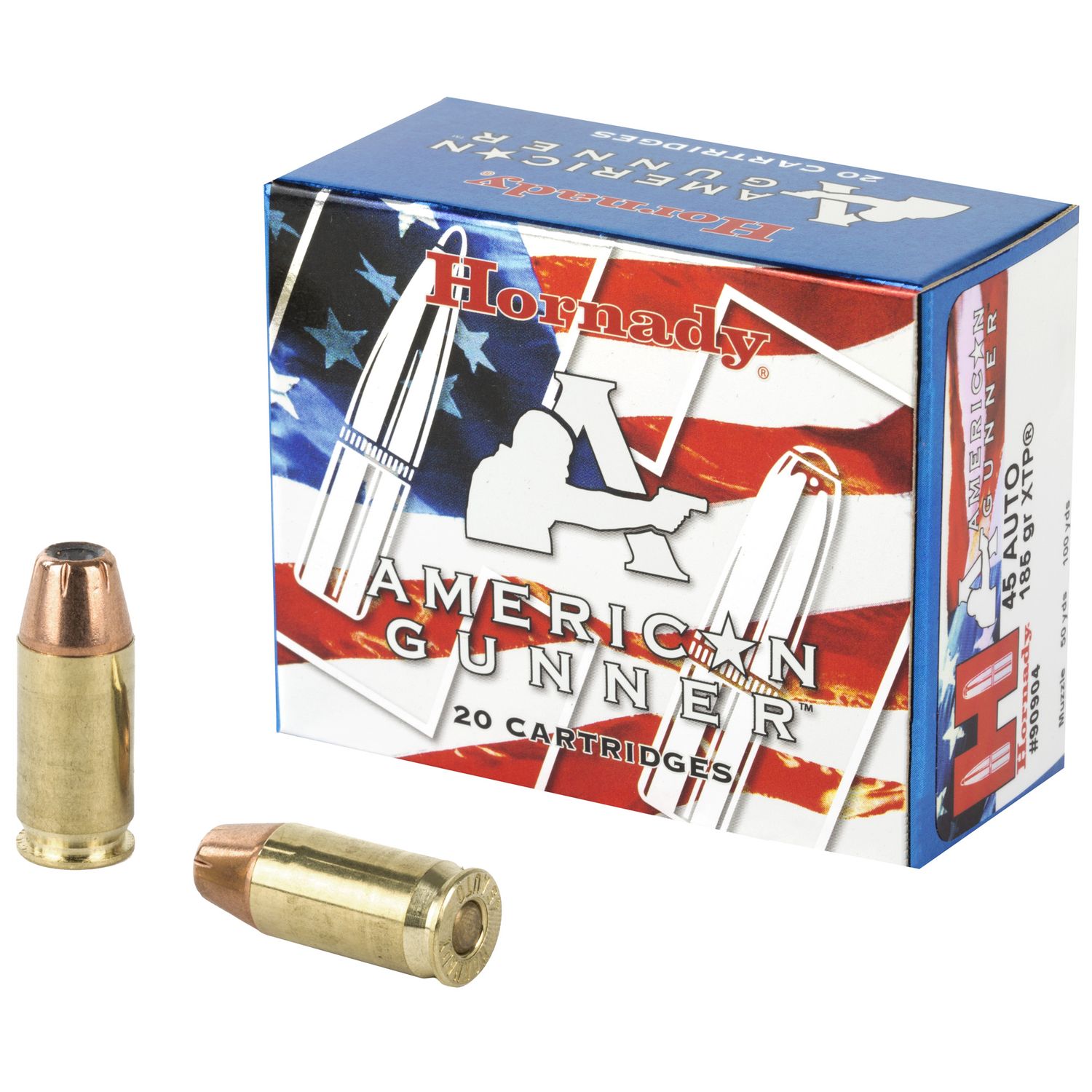 Hornady American Gunner Pistol Ammunition 90904, 45 Automatic Colt Pistol (ACP), XTP, 185 GR, 970 fps, 20 Rd/bx