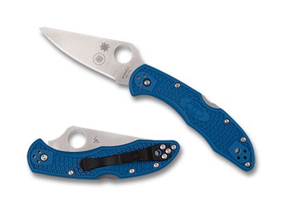 Spyderco Delica 4 Folding Knife, Plain Edge, Blue Handle (C11FPBL)