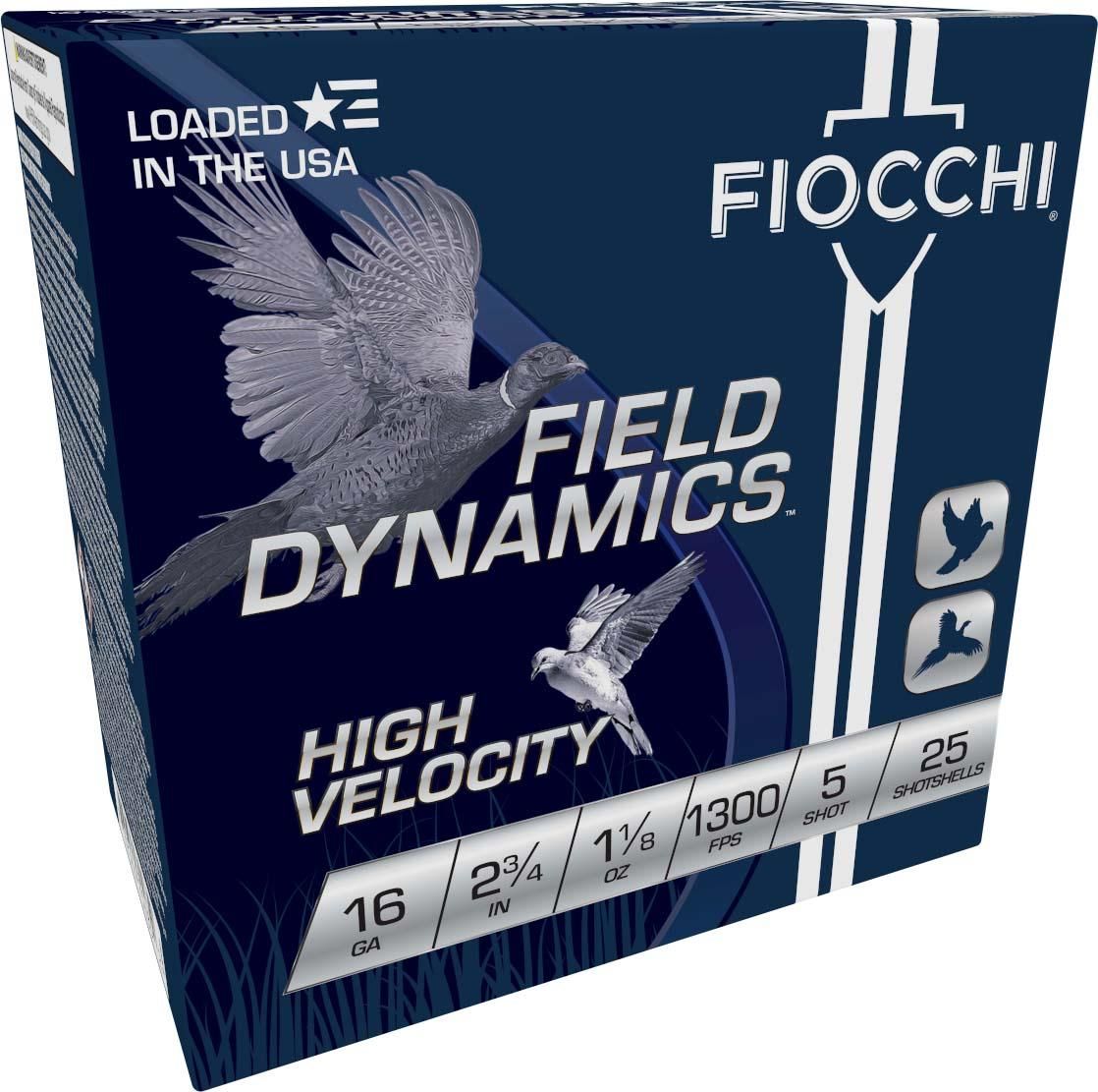 Fiocchi High Velocity 16HV5, 16 Gauge, 2-3/4", 1-1/8 oz, 1300 fps, #5 Lead Shot, 25 Rds/Bx