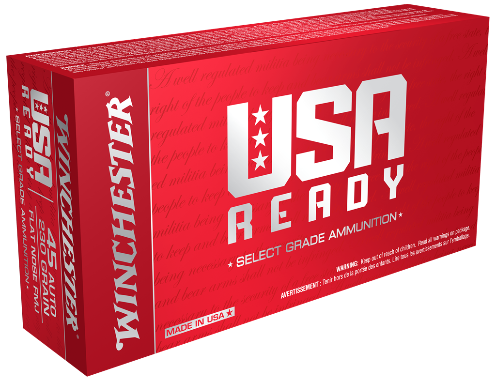Winchester USA Ready Pistol Ammunition RED45, 45 ACP, Full Metal Jacket (FMJ), 230 GR, 880 fps, 50 Rd/bx
