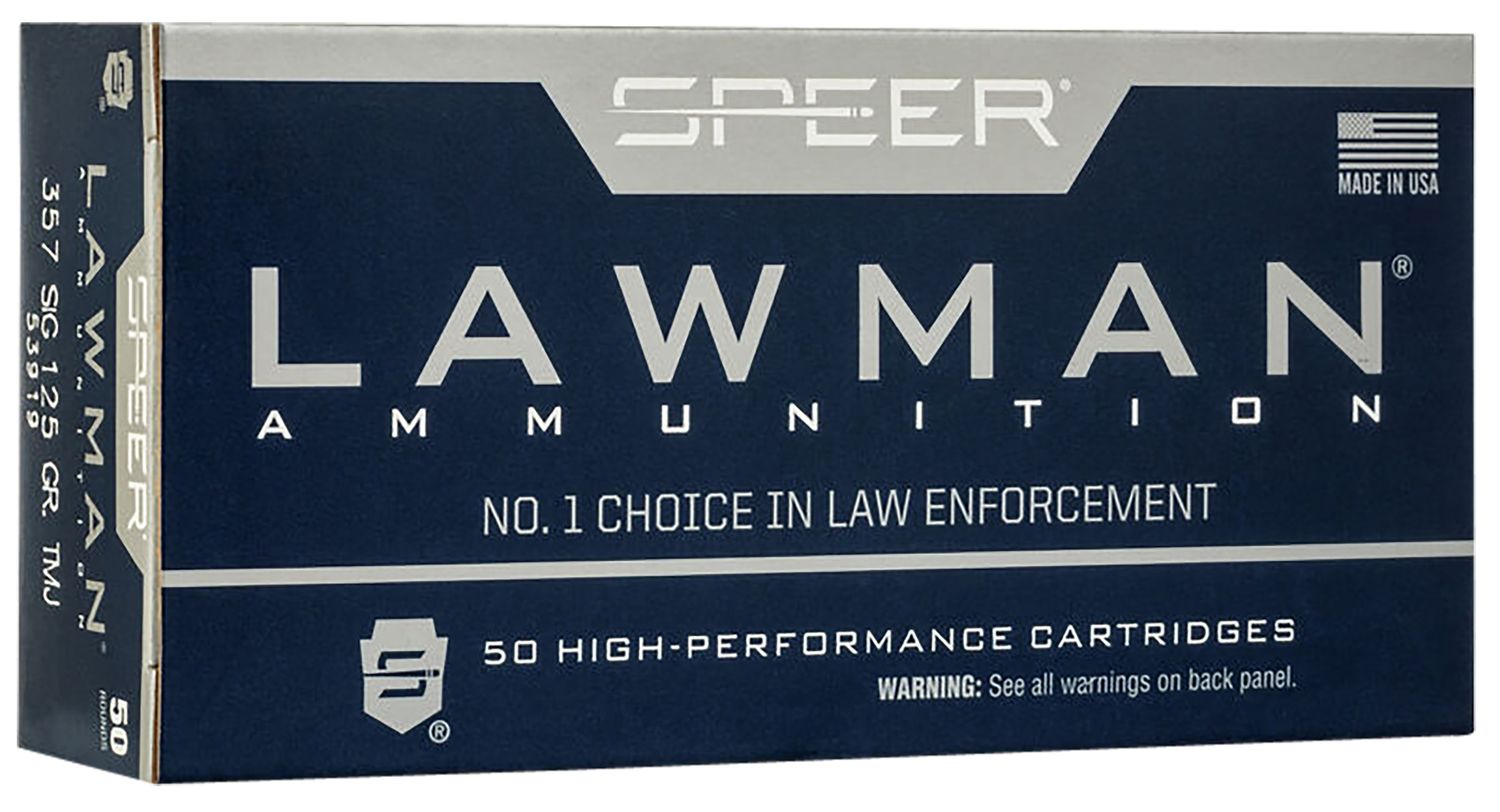 Speer Lawman Handgun Ammunition 53919, 357 SIG, Total Metal Jacket (TMJ), 125 GR, 1350 fps, 50 Rd/bx